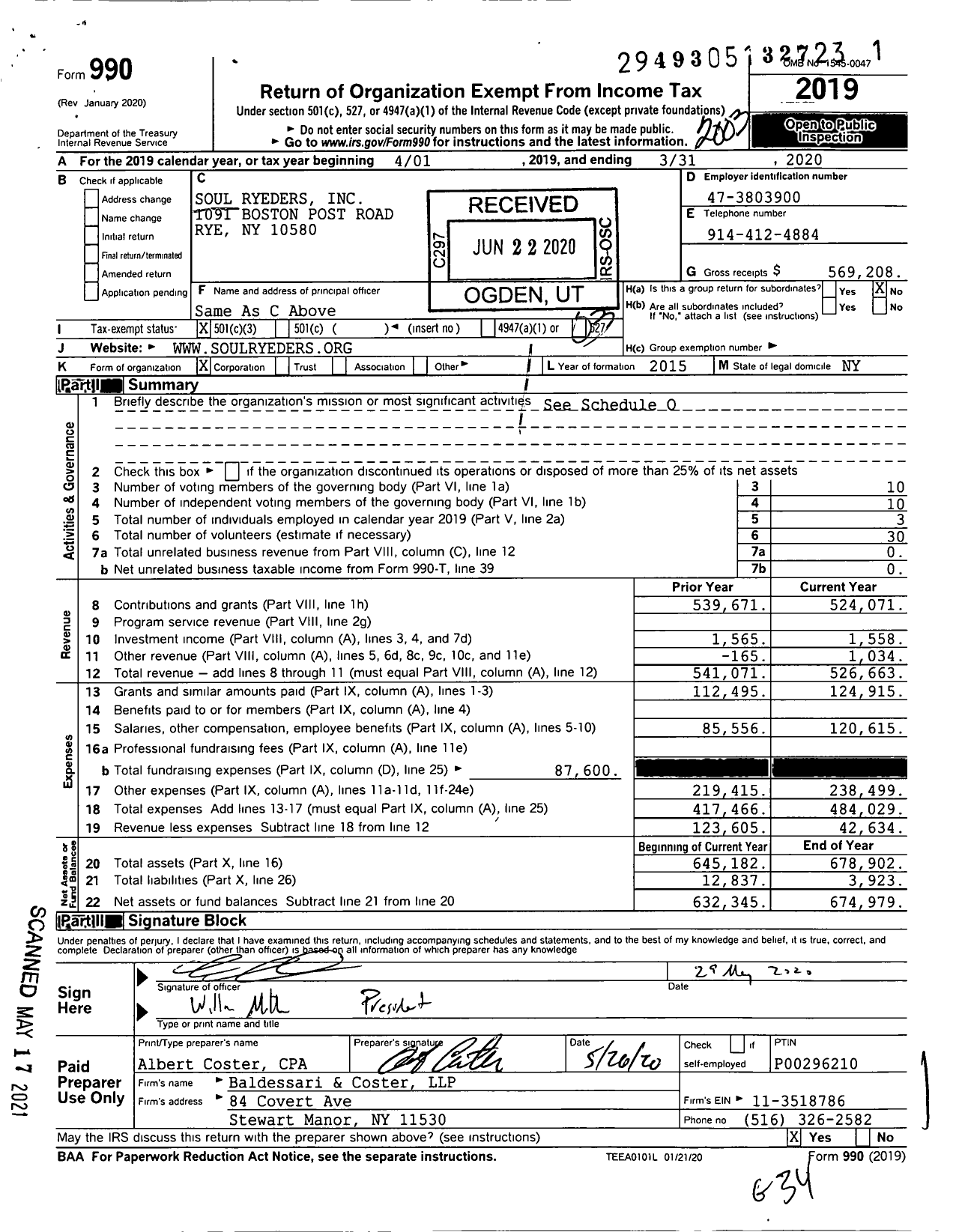 Image of first page of 2019 Form 990 for Soul Ryeders