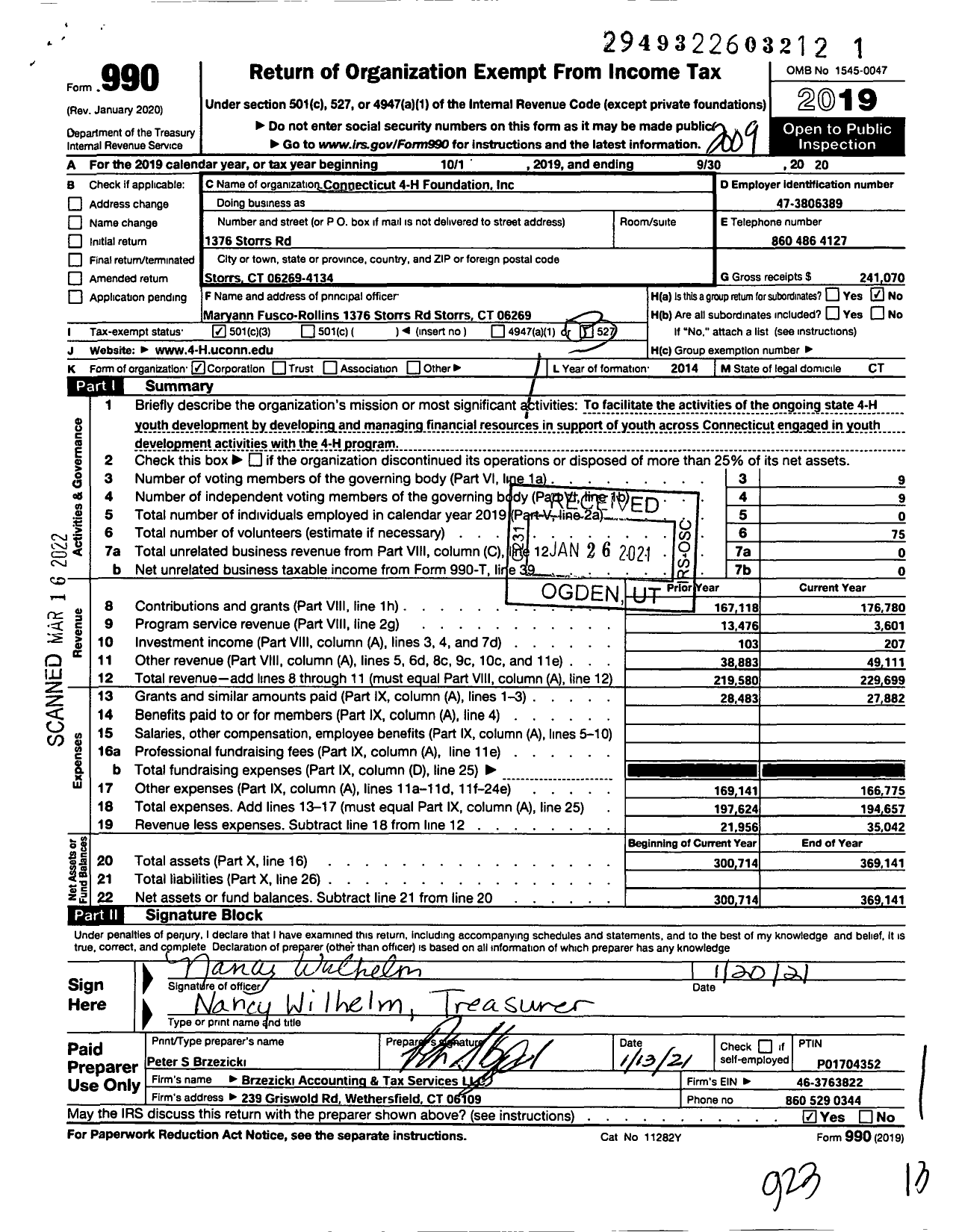 Image of first page of 2019 Form 990 for Connecticut 4-H Foundation