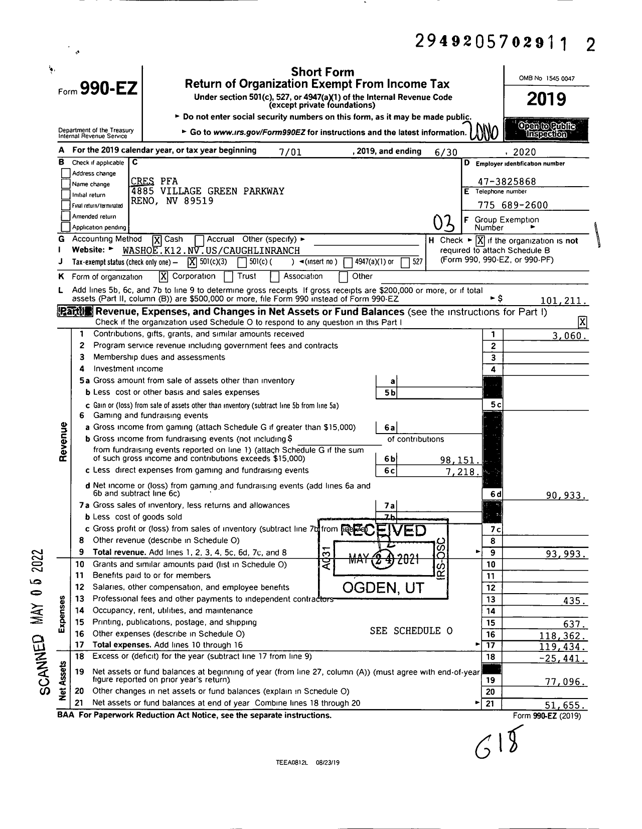 Image of first page of 2019 Form 990EZ for Cres Pfa