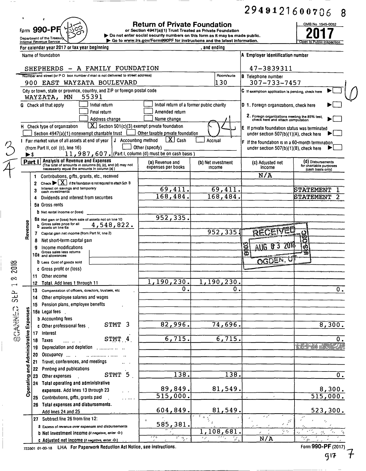 Image of first page of 2017 Form 990PF for Shepherds - A Family Foundation