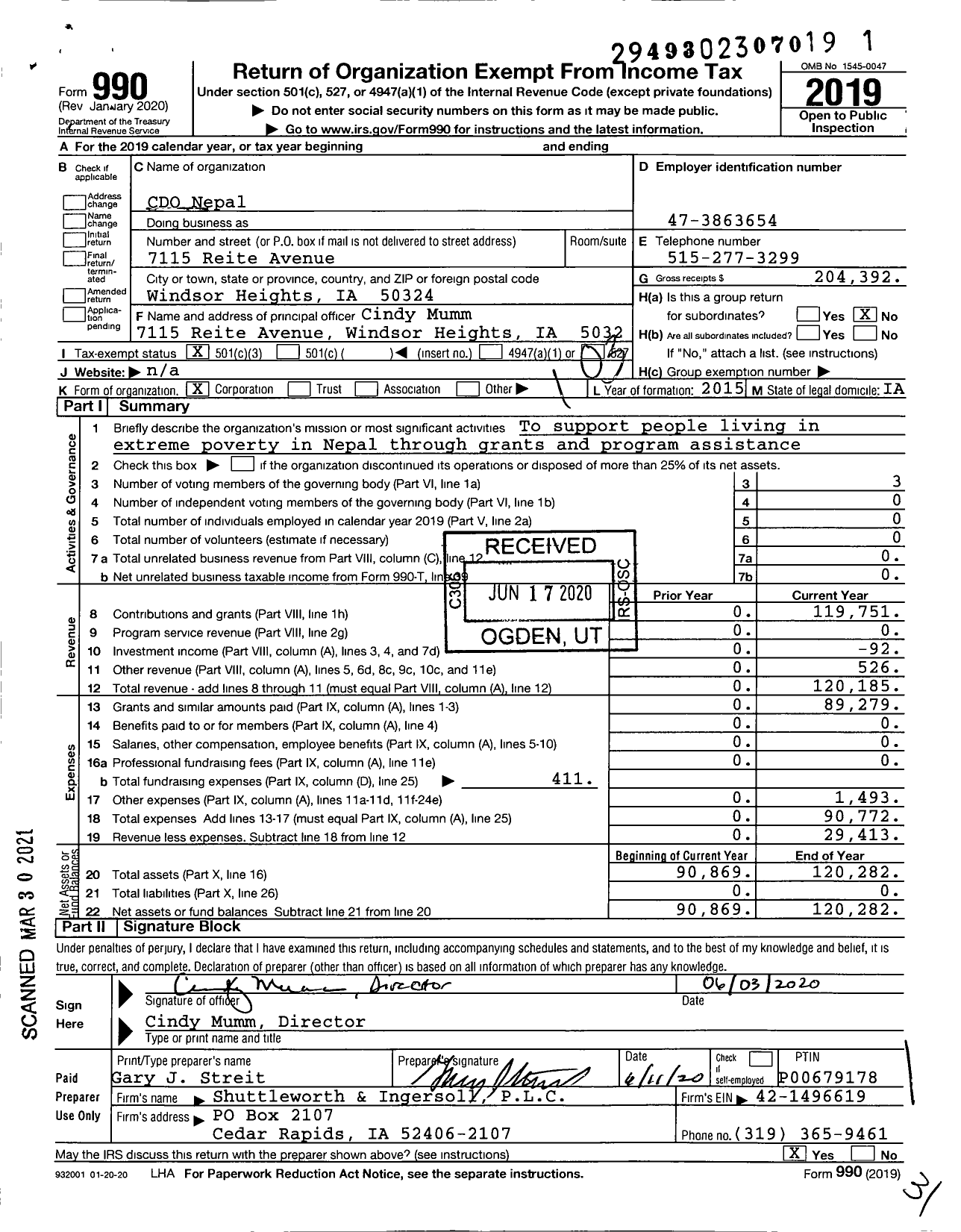 Image of first page of 2019 Form 990 for CDO Nepal