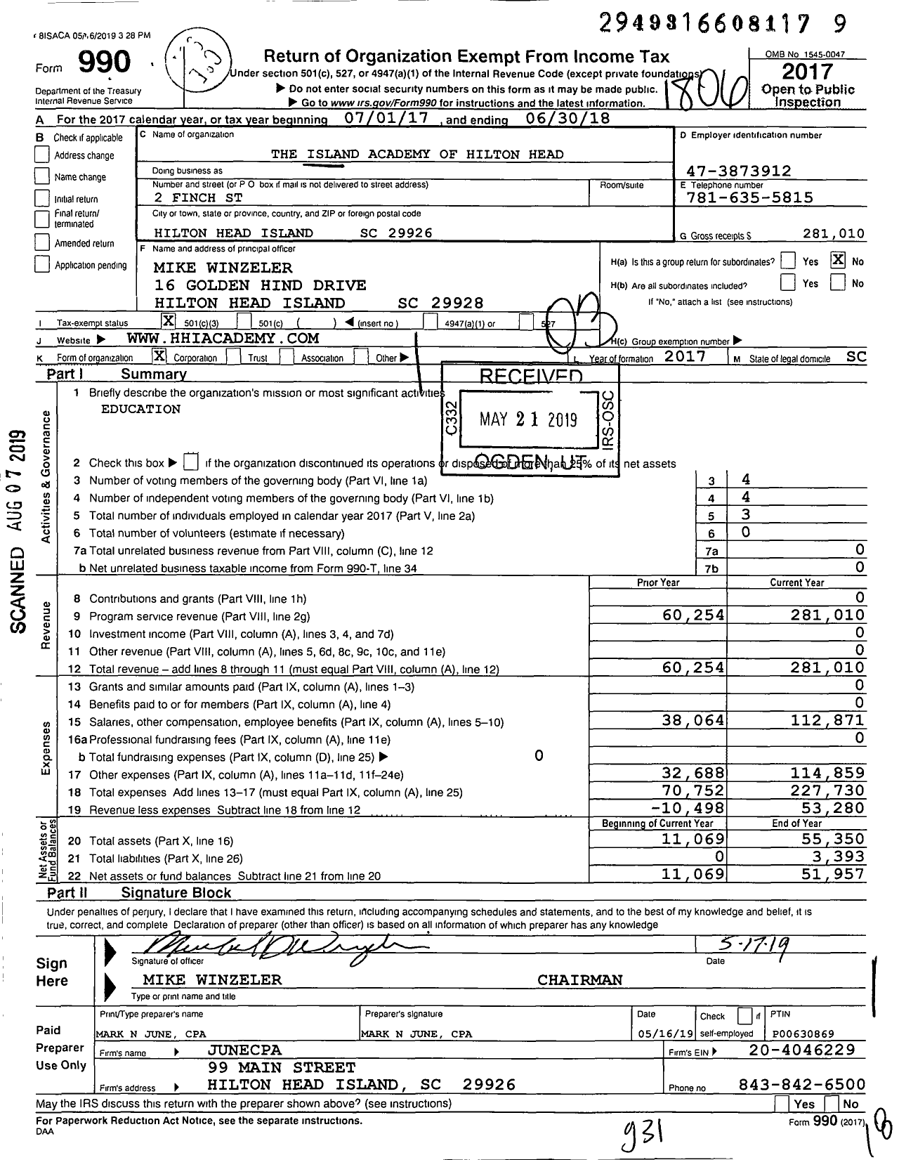 Image of first page of 2017 Form 990 for Island Academy of Hilton Head