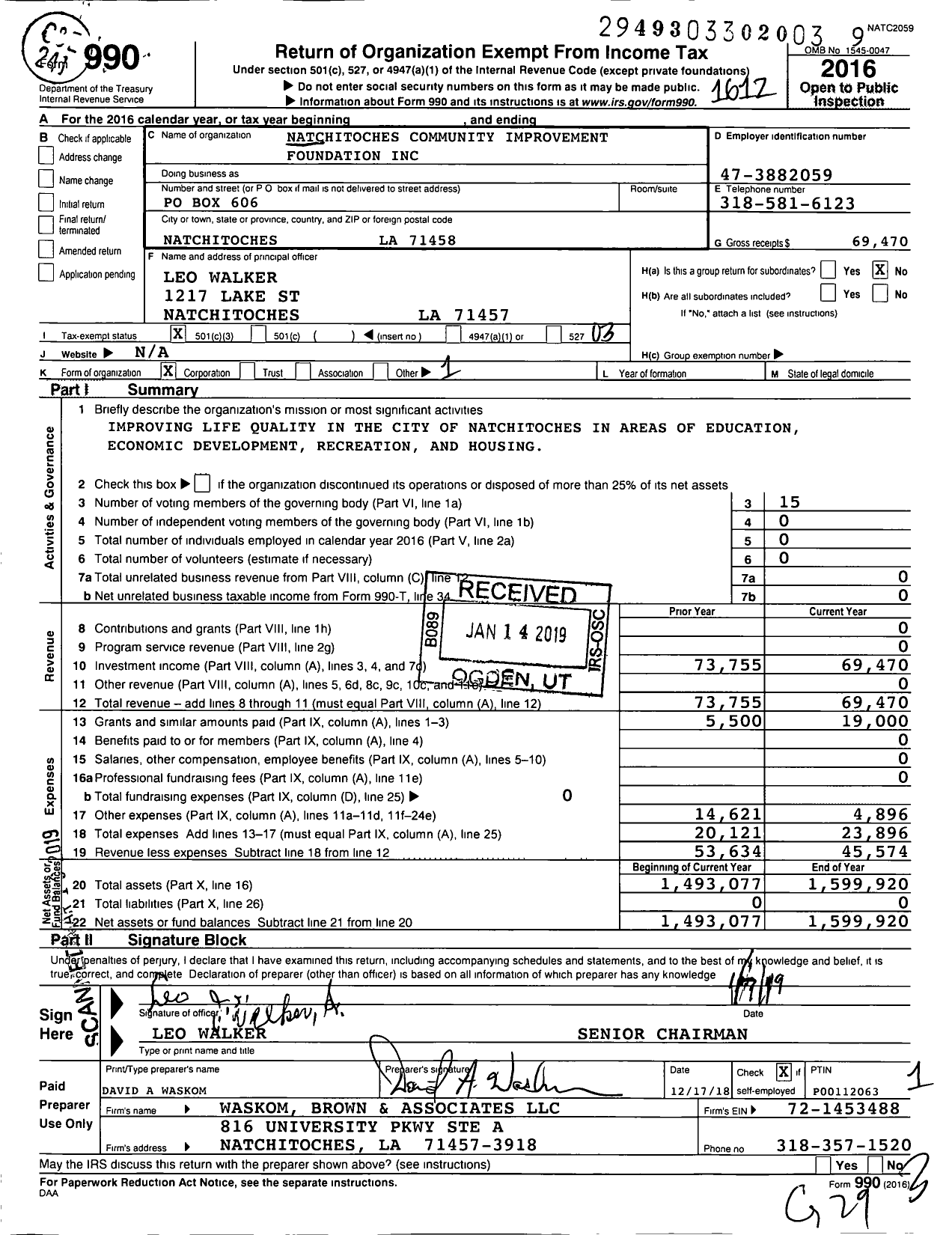 Image of first page of 2016 Form 990 for Natchitoches Community Improvement Foundation