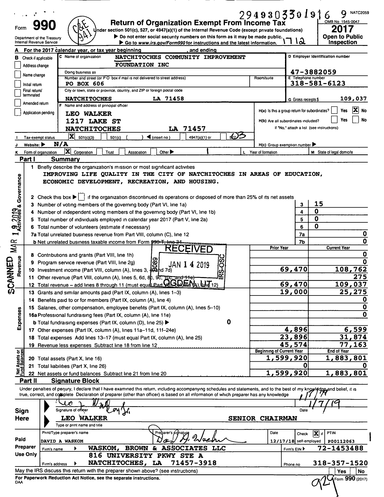 Image of first page of 2017 Form 990 for Natchitoches Community Improvement Foundation