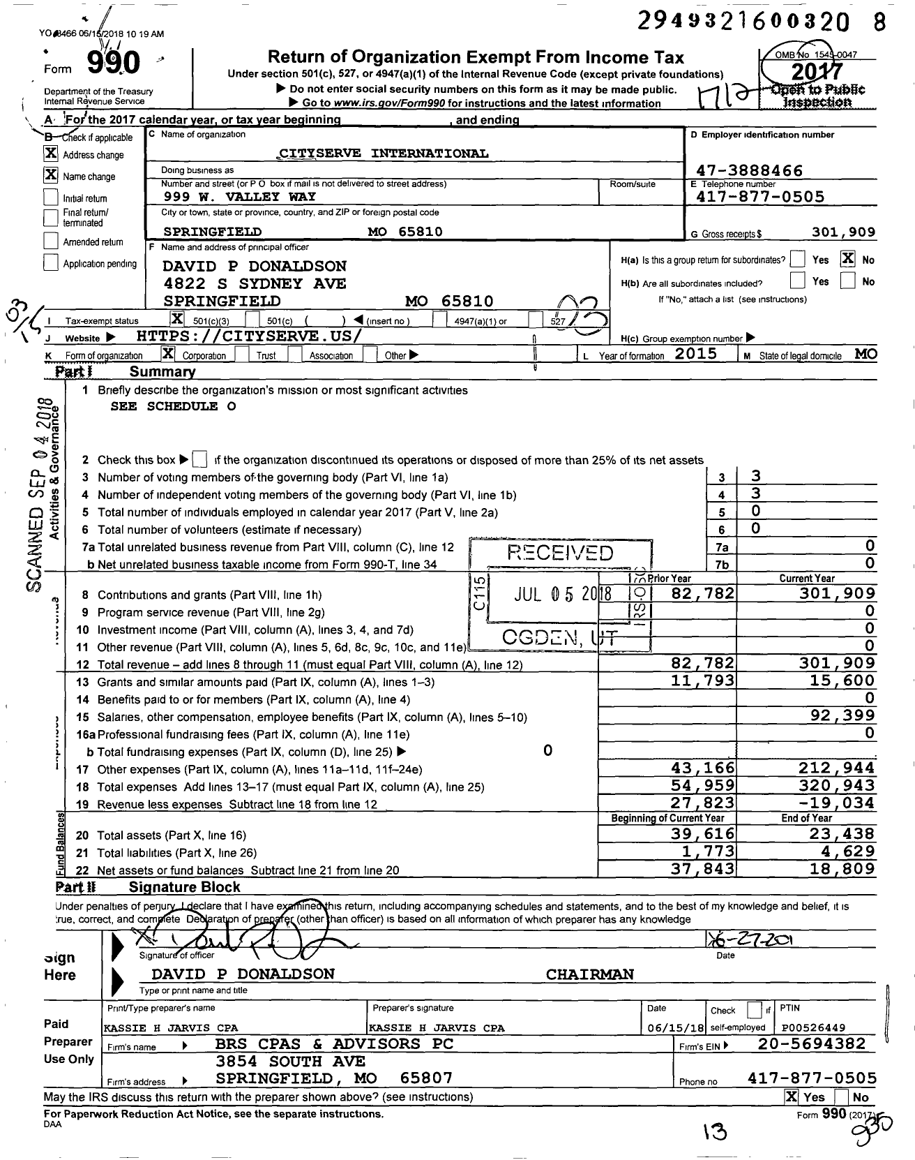 Image of first page of 2017 Form 990 for Cityserve International