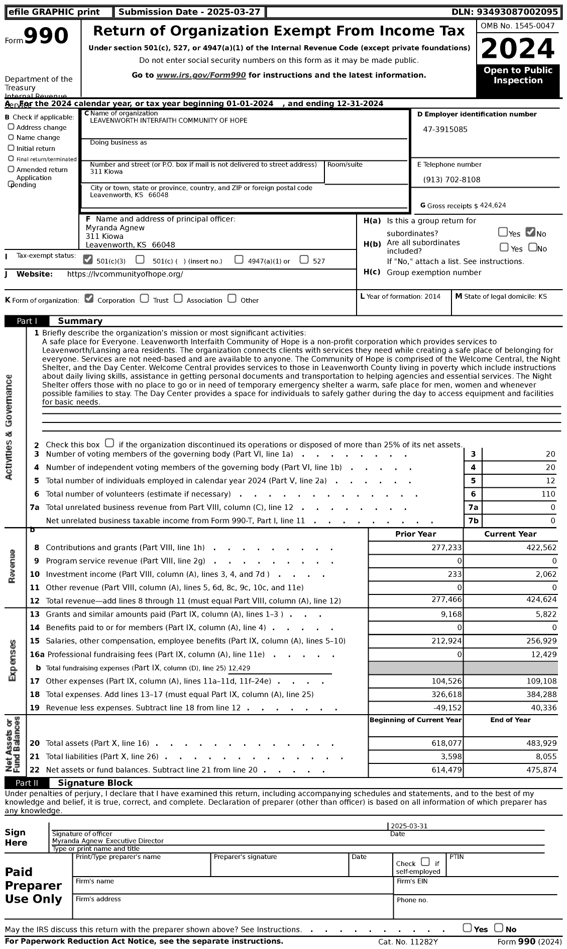 Image of first page of 2024 Form 990 for Leavenworth Interfaith Community of Hope