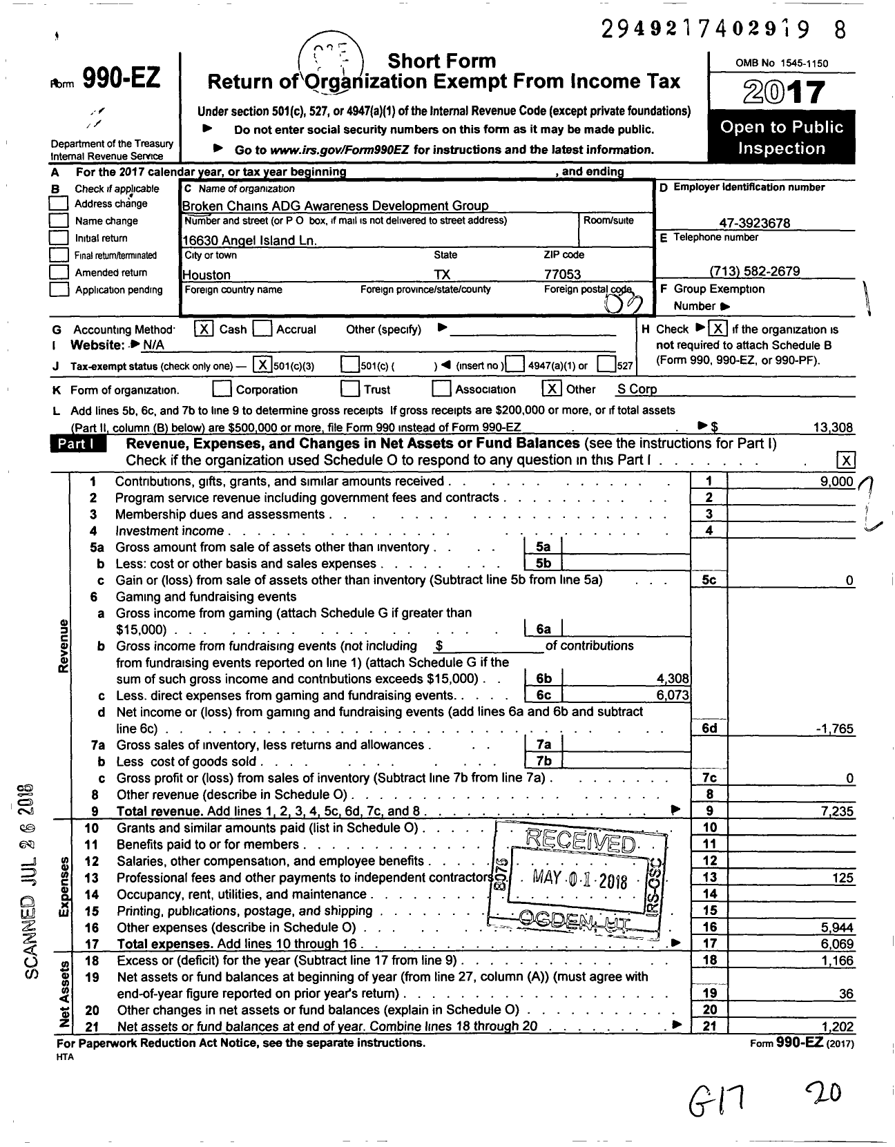 Image of first page of 2017 Form 990EZ for Broken Chains Adg