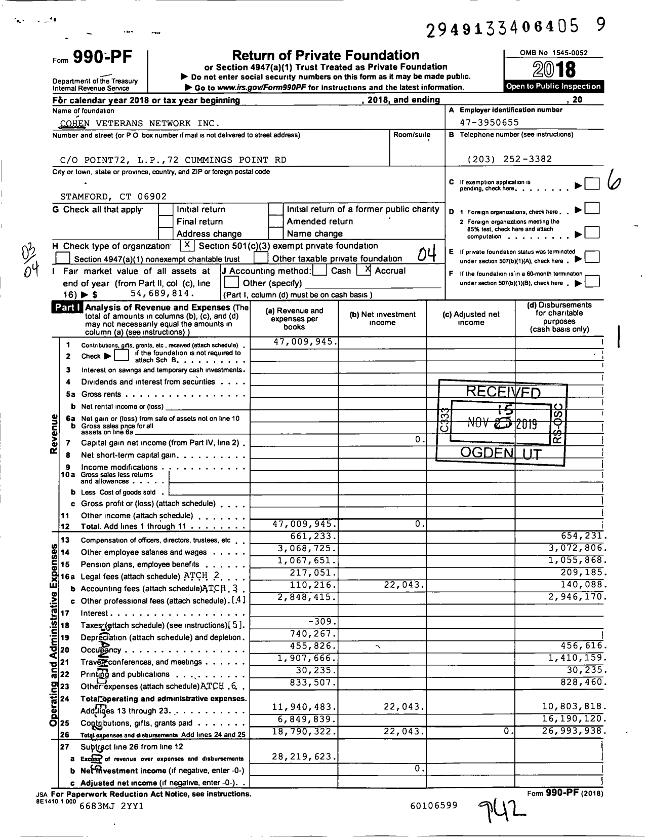 Image of first page of 2018 Form 990PF for Cohen Veterans Network