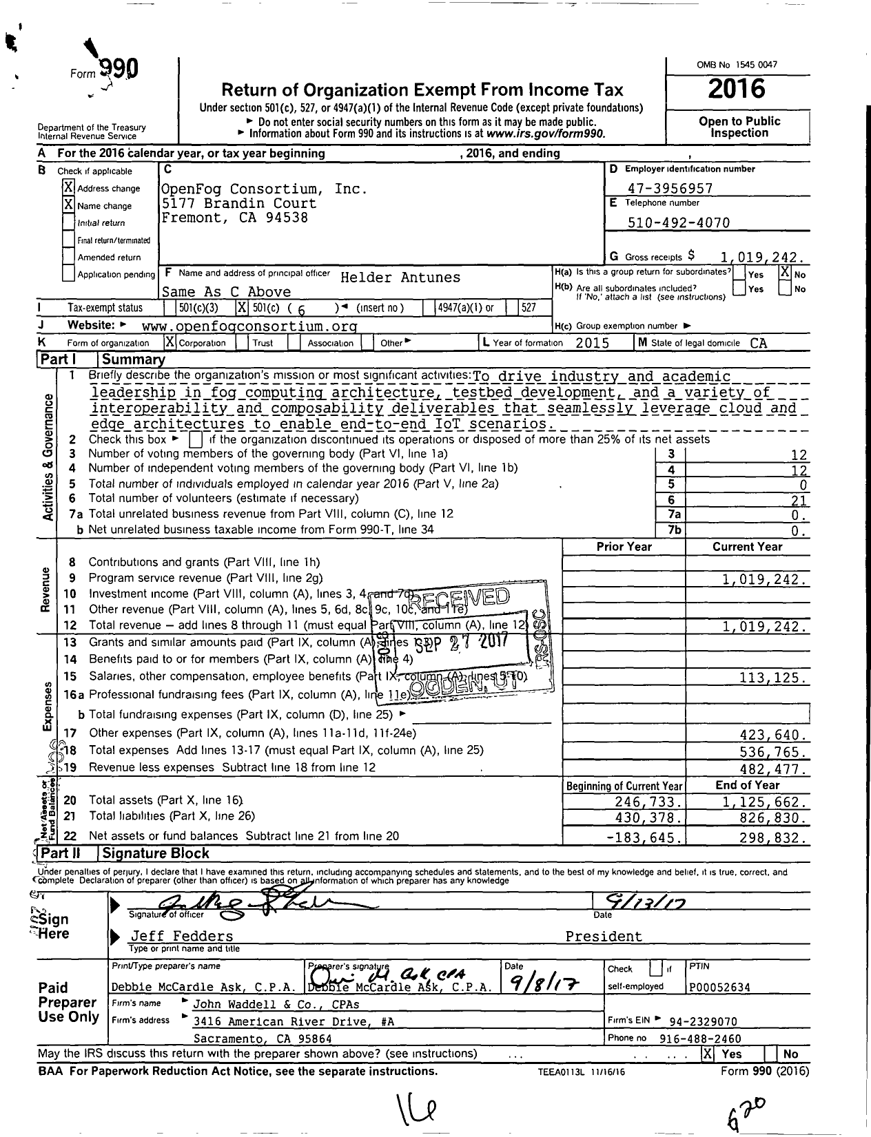 Image of first page of 2016 Form 990O for OpenFog Consortium