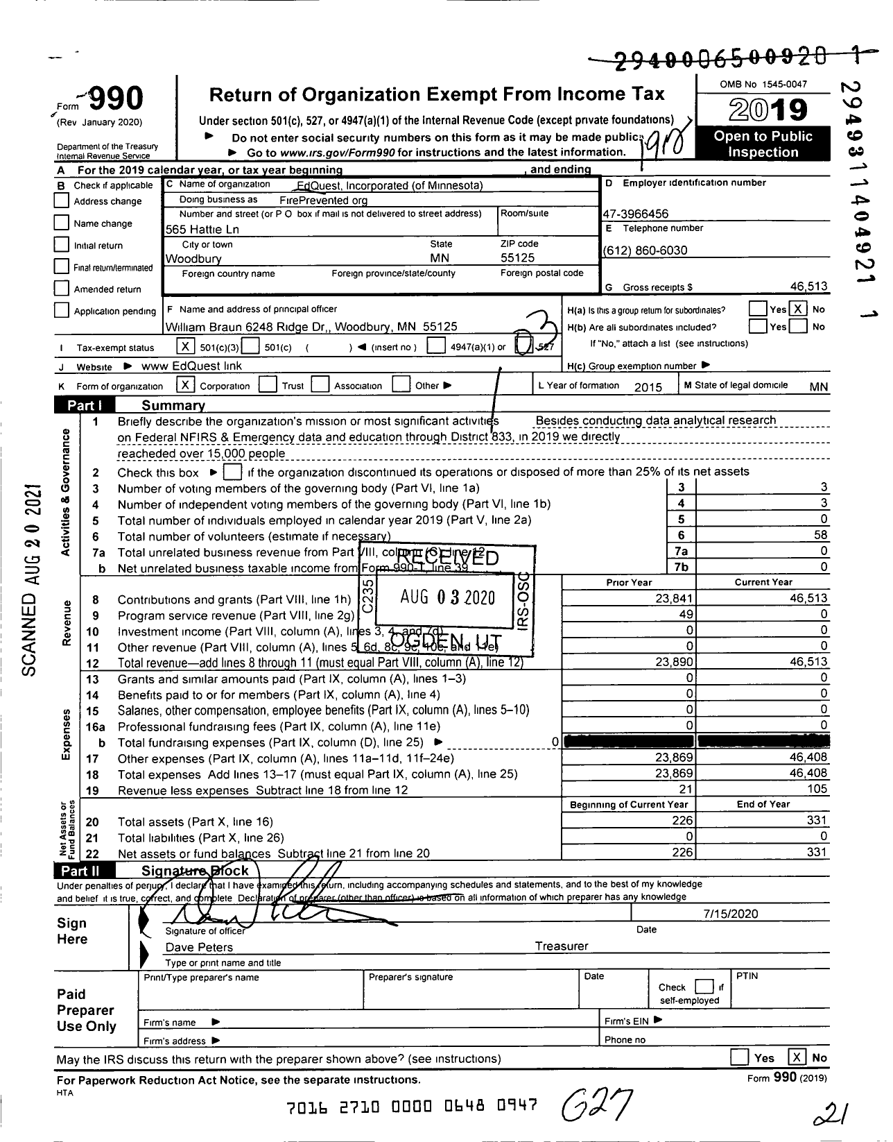 Image of first page of 2019 Form 990 for FirePreventedorg