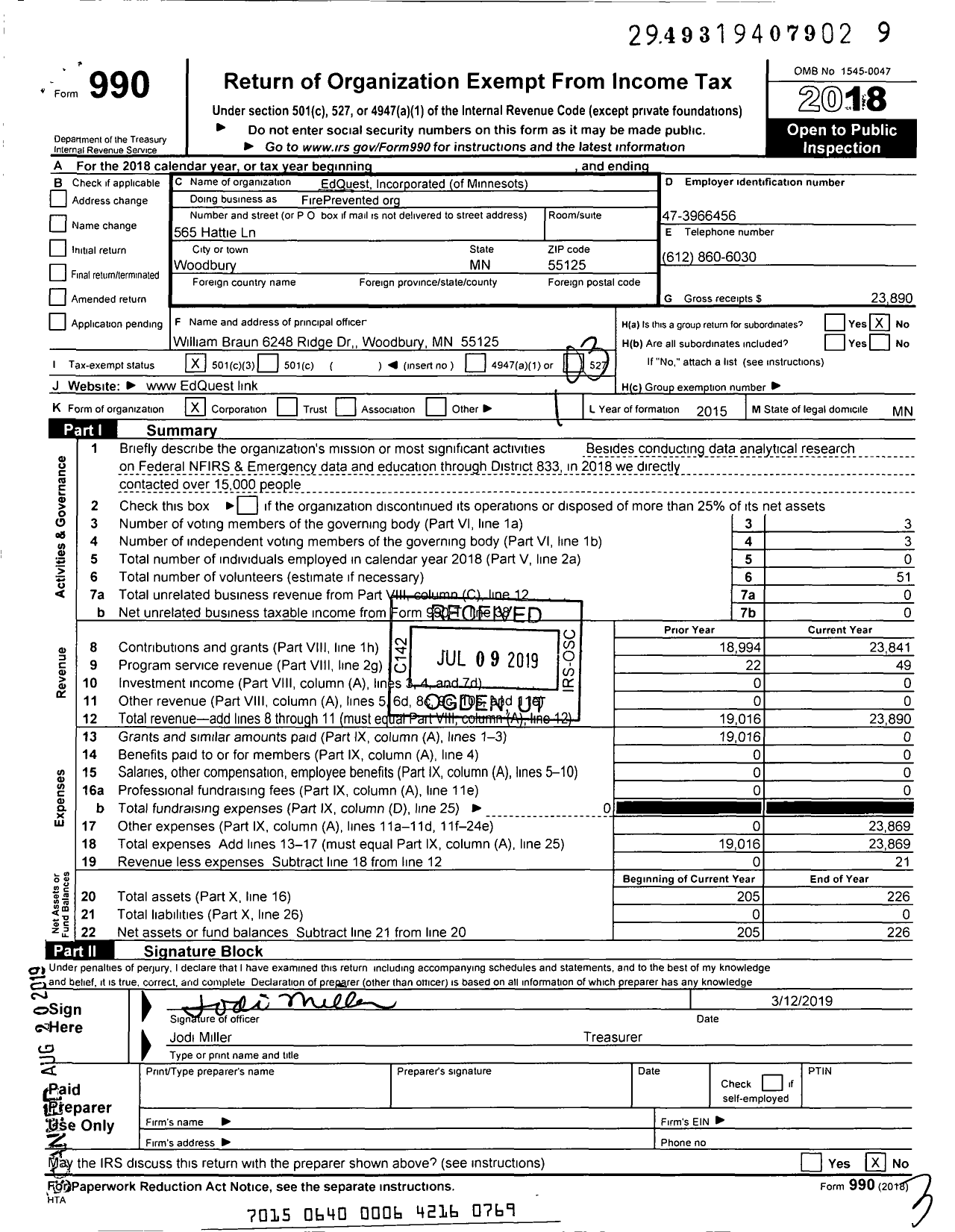 Image of first page of 2018 Form 990 for FirePreventedorg