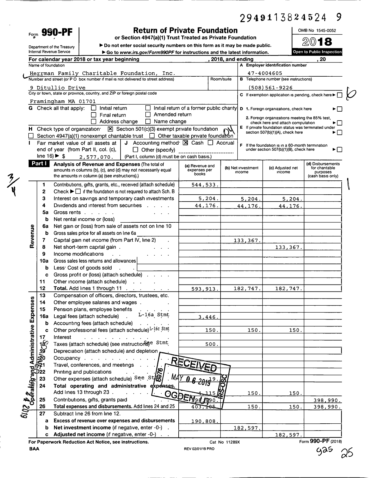 Image of first page of 2018 Form 990PF for Herrman Family Charitable Foundation