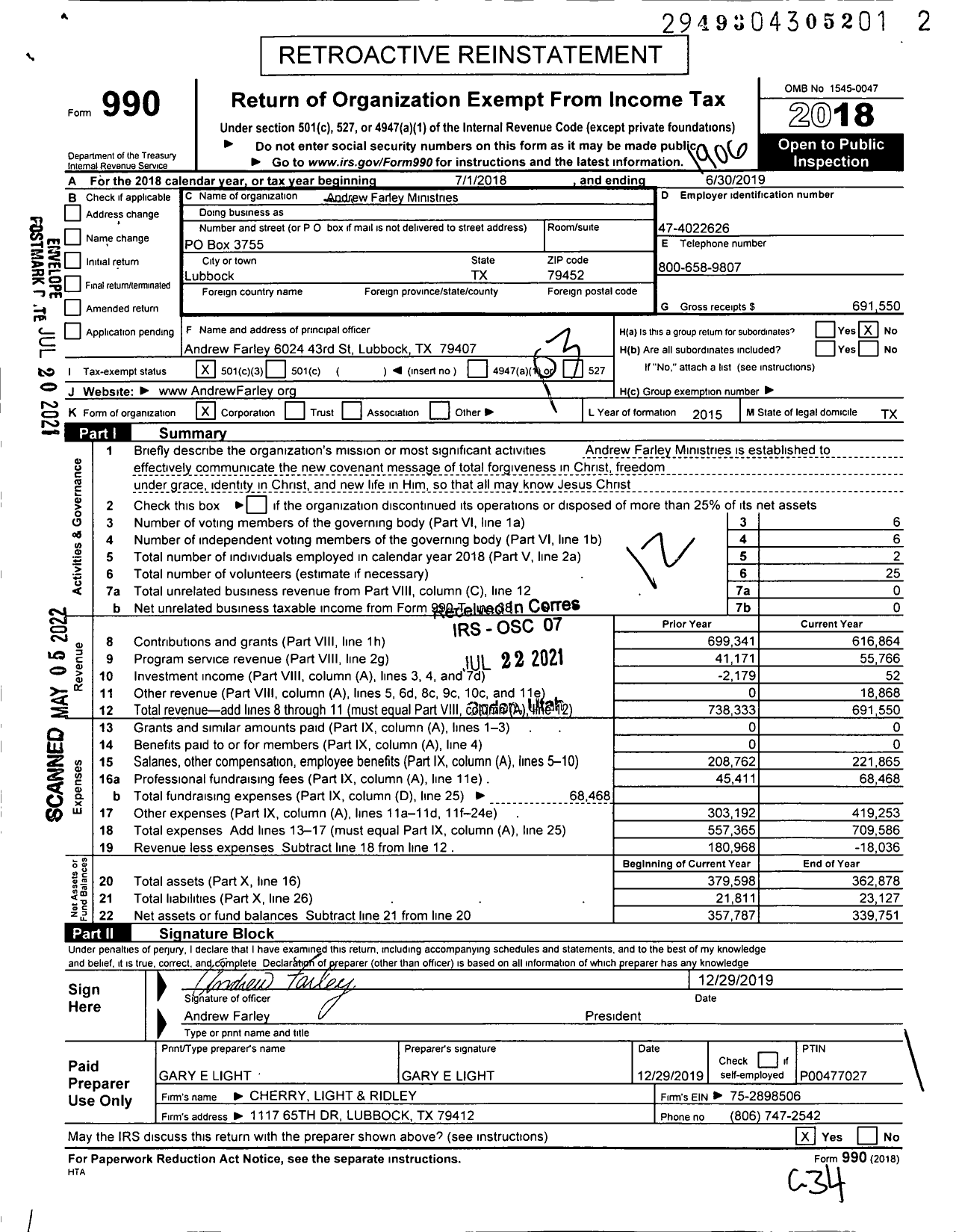 Image of first page of 2018 Form 990 for The Grace Message