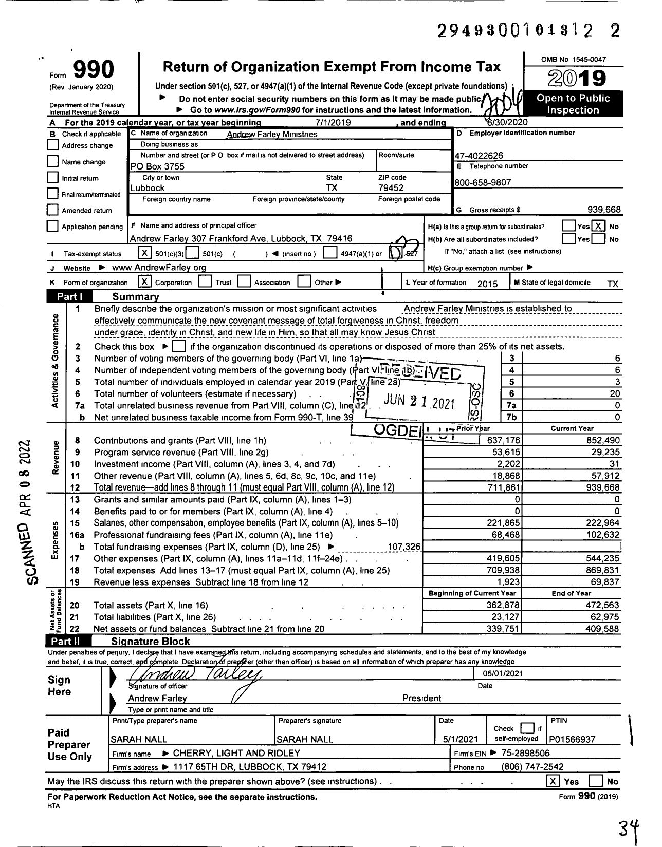 Image of first page of 2019 Form 990 for The Grace Message