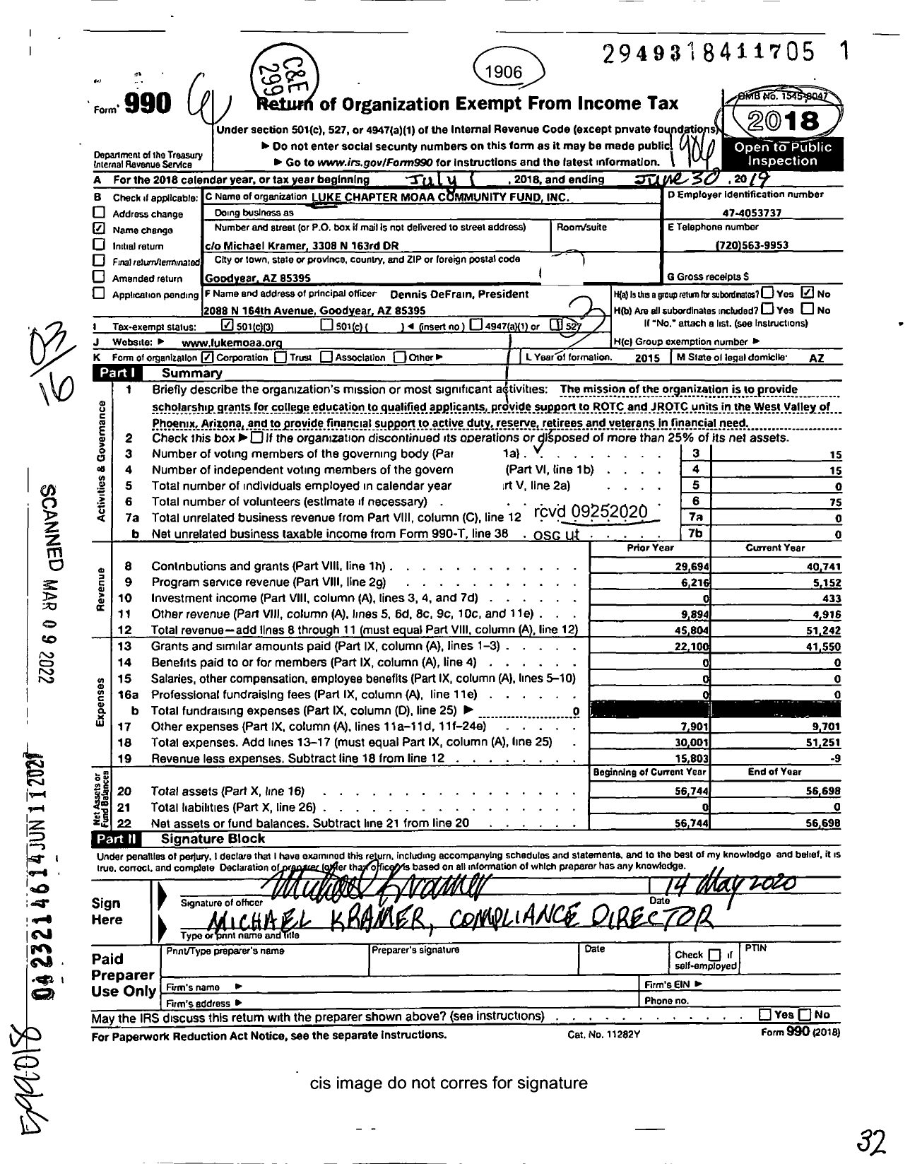 Image of first page of 2018 Form 990 for Luke Chapter Community Fund