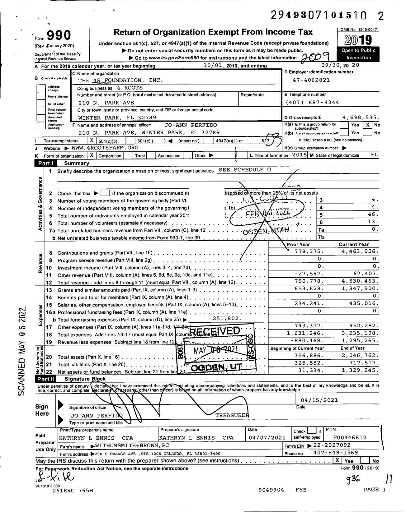 Image of first page of 2019 Form 990 for The 4R Foundation