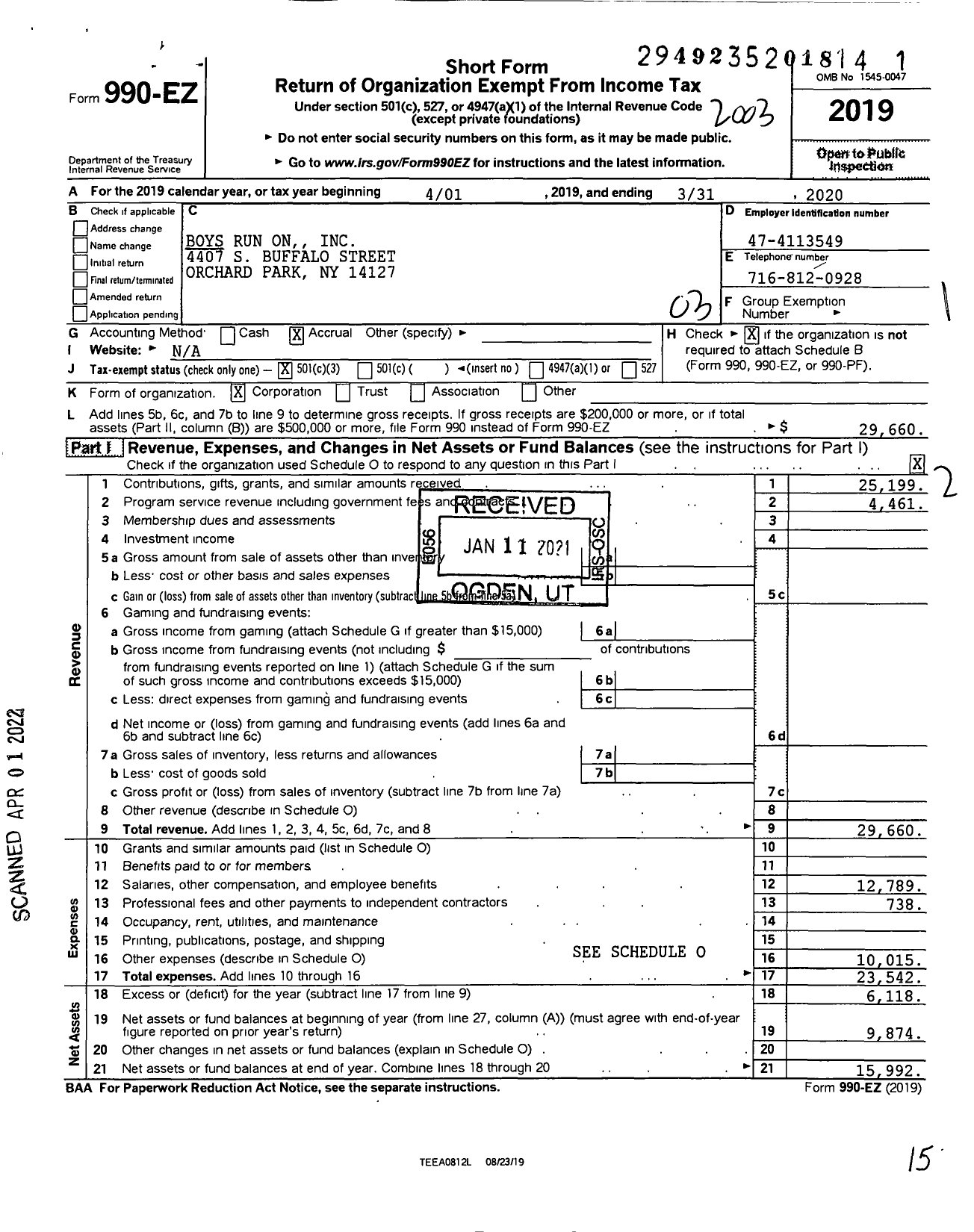 Image of first page of 2019 Form 990EZ for Boys Run on