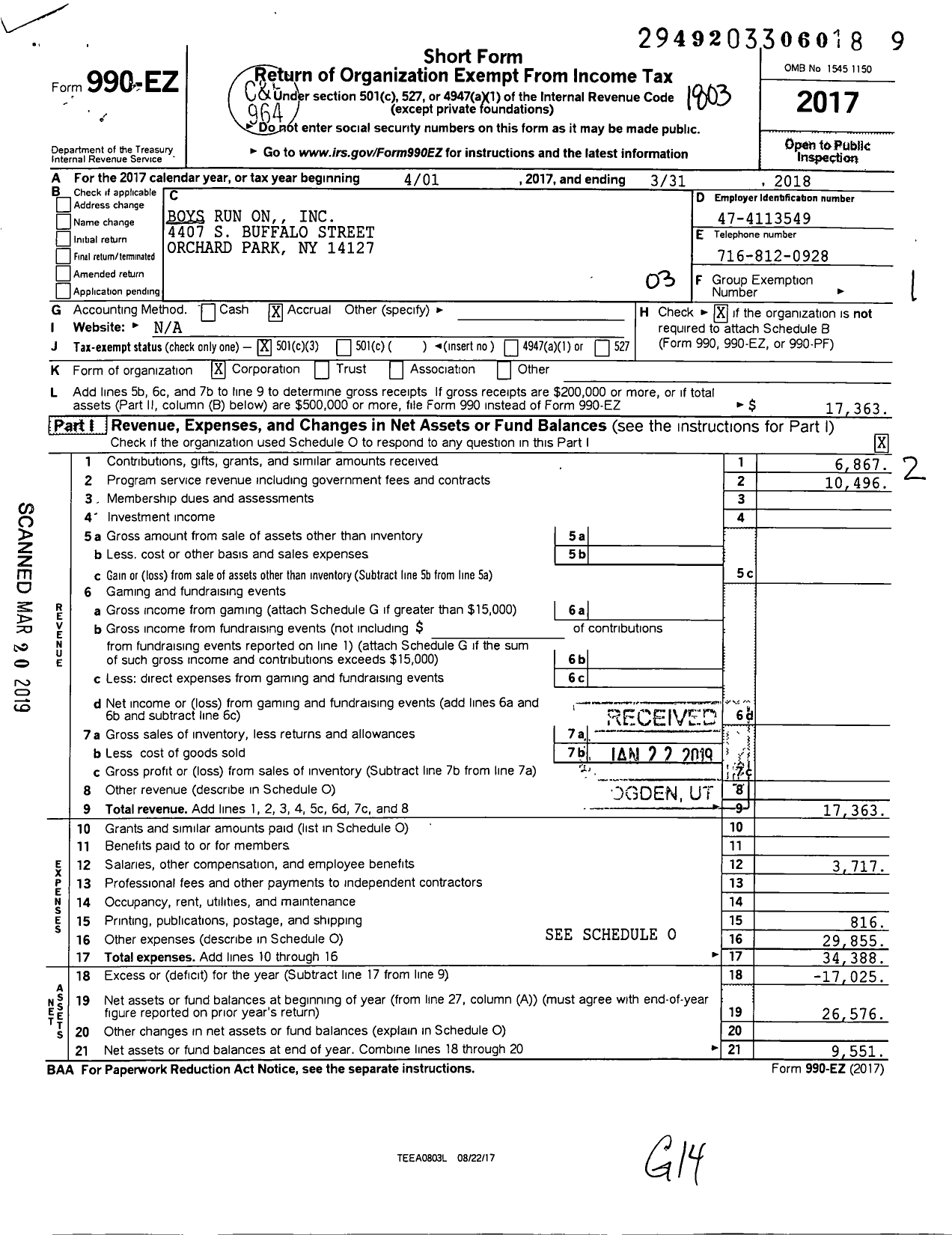 Image of first page of 2017 Form 990EZ for Boys Run on