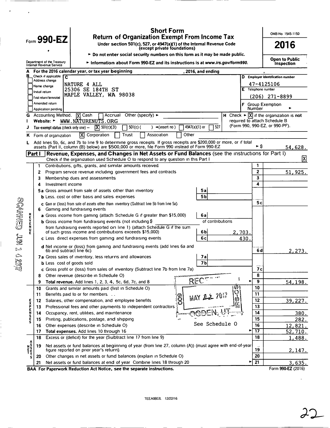 Image of first page of 2016 Form 990EZ for Nature 4 All