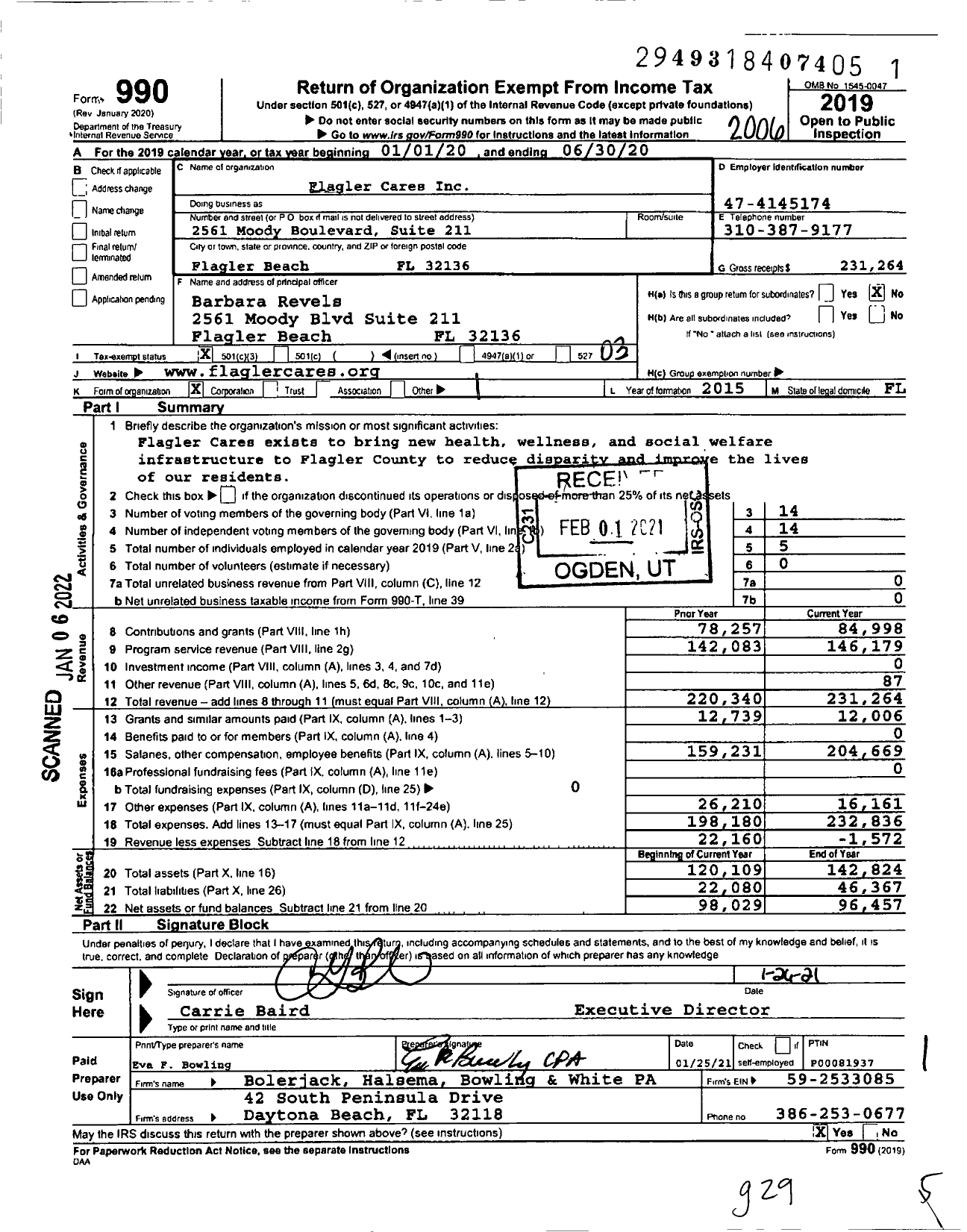 Image of first page of 2019 Form 990 for Flagler Cares