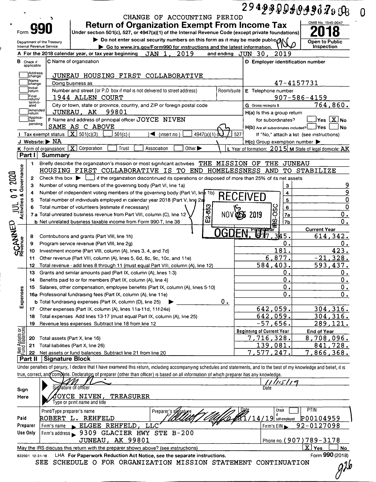 Image of first page of 2018 Form 990 for The Glory Hall