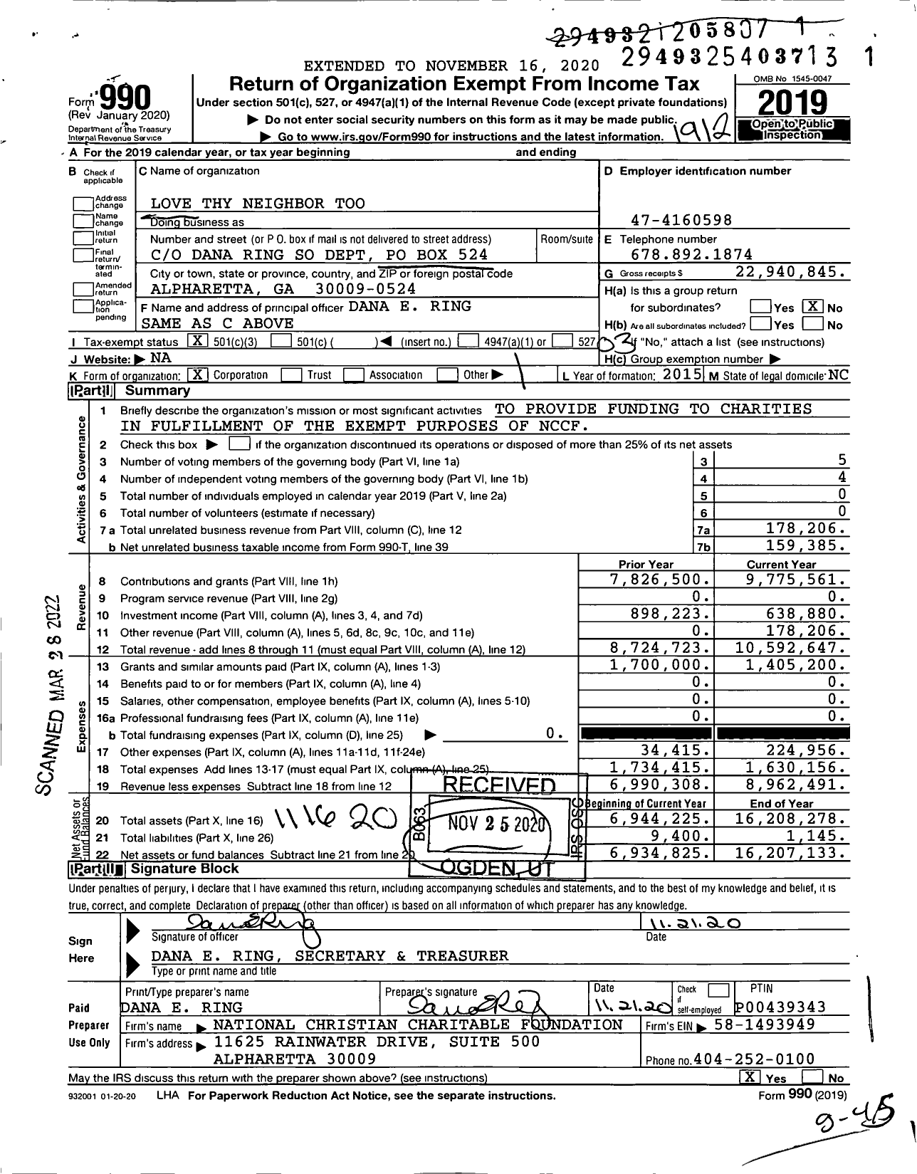 Image of first page of 2019 Form 990 for Love Thy Neighbor Too