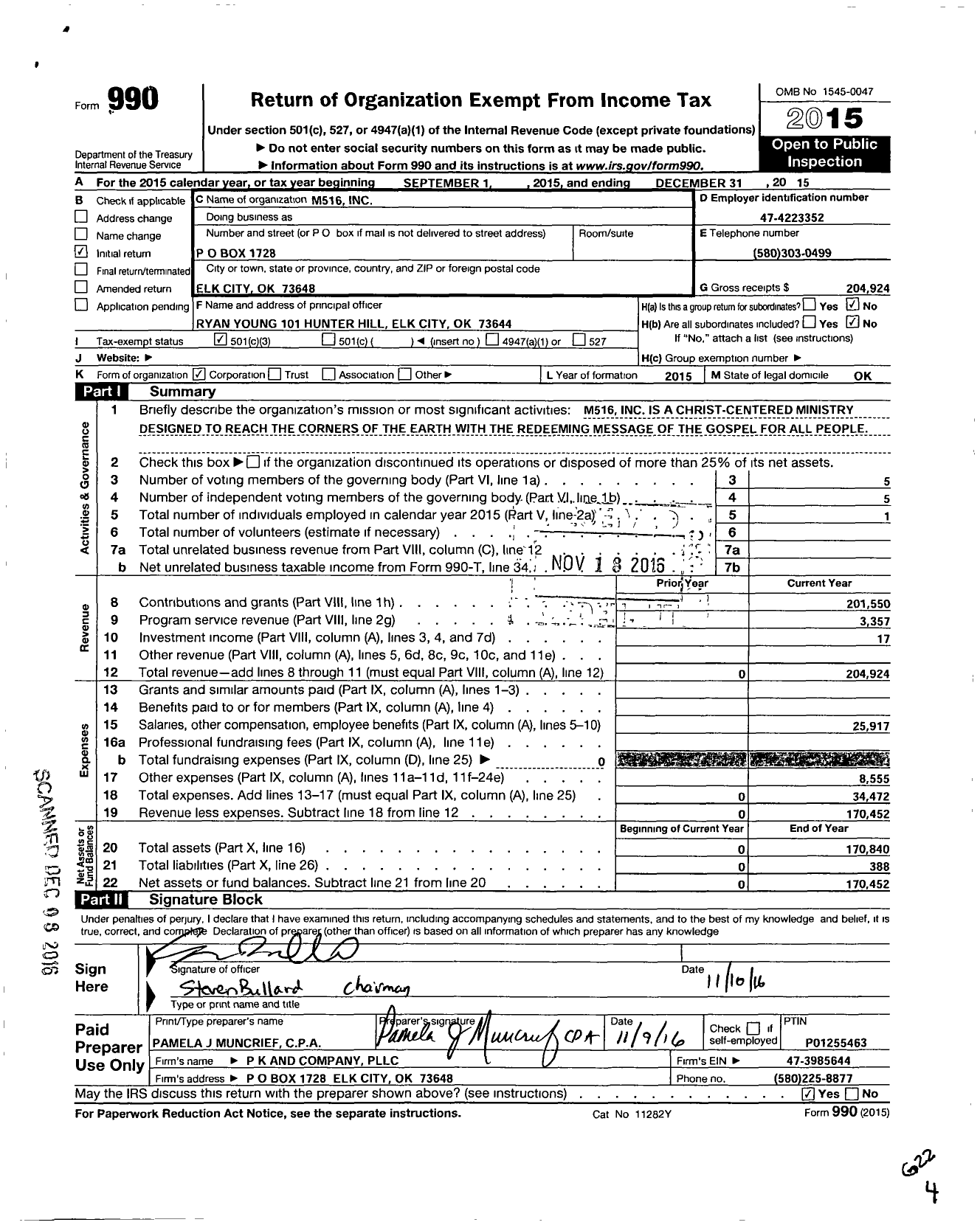 Image of first page of 2015 Form 990 for M516 (516 Movement)