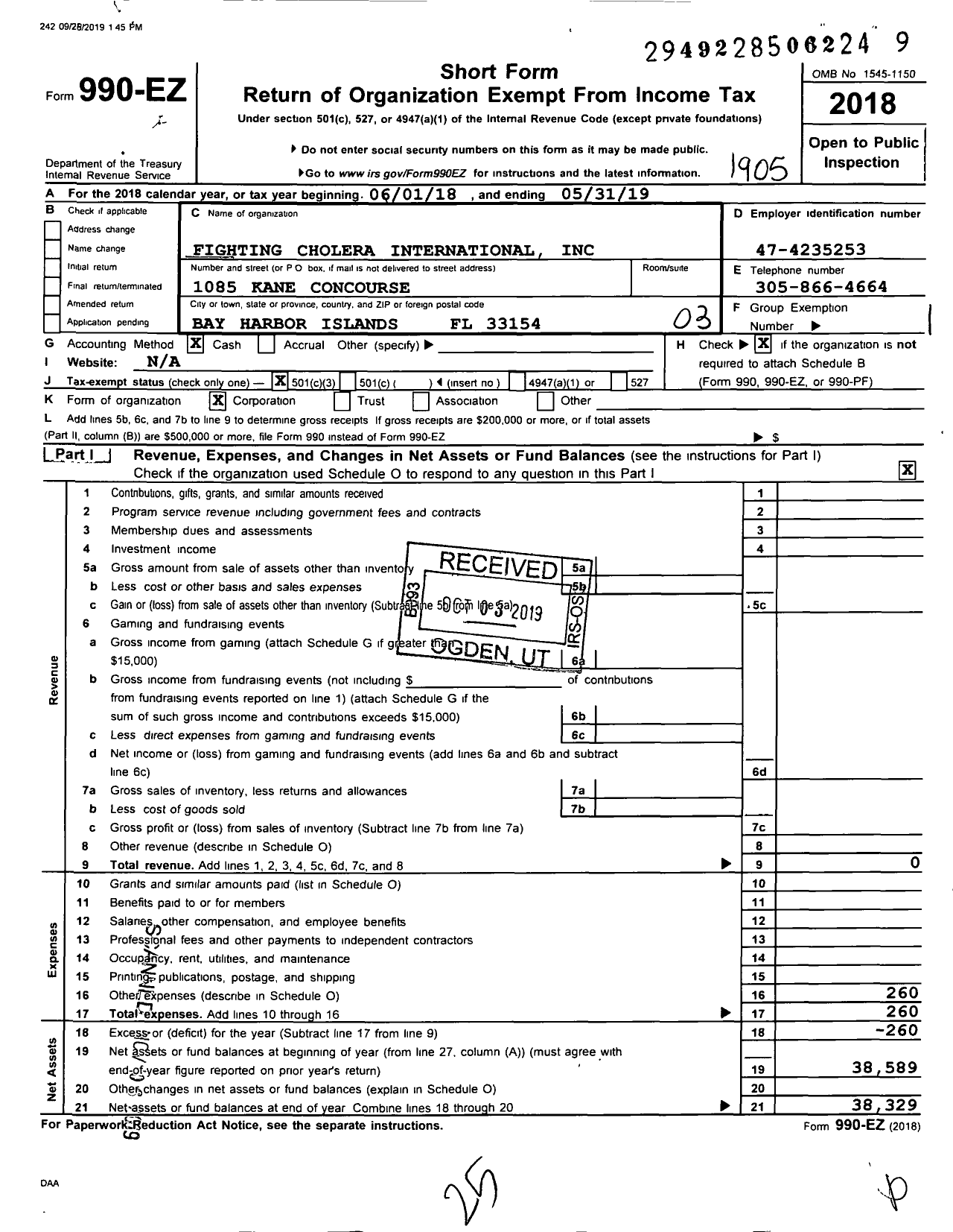 Image of first page of 2018 Form 990EZ for Fighting Cholera International