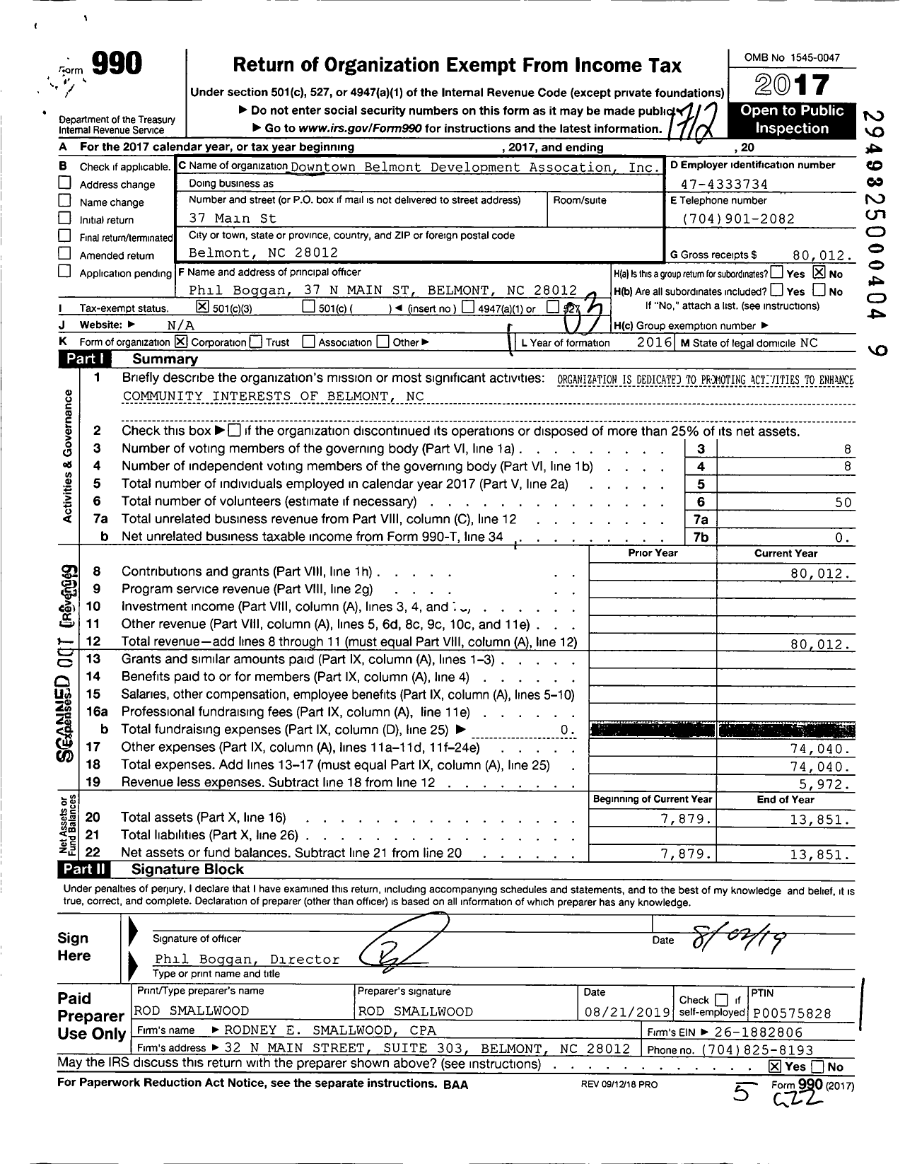 Image of first page of 2017 Form 990 for Downtown Belmont Development Association