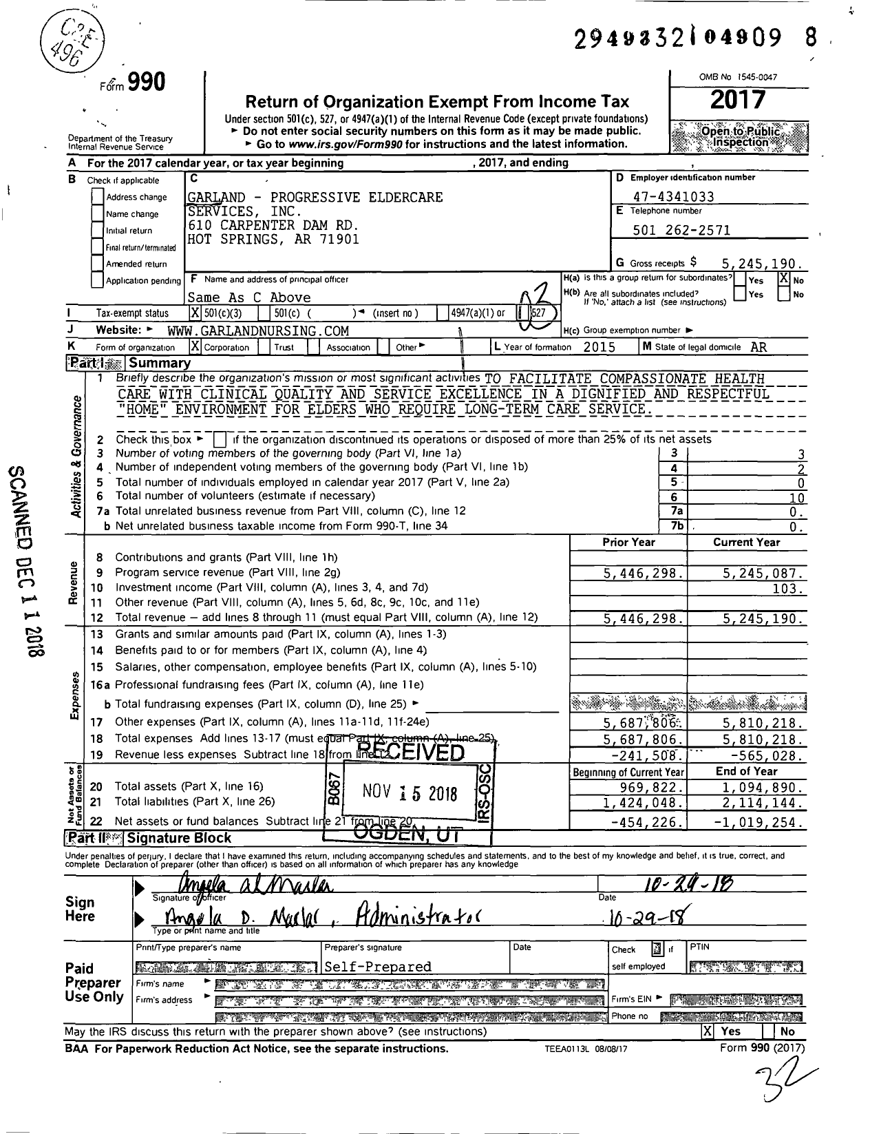 Image of first page of 2017 Form 990 for Garland Nursing and Rehabilitation