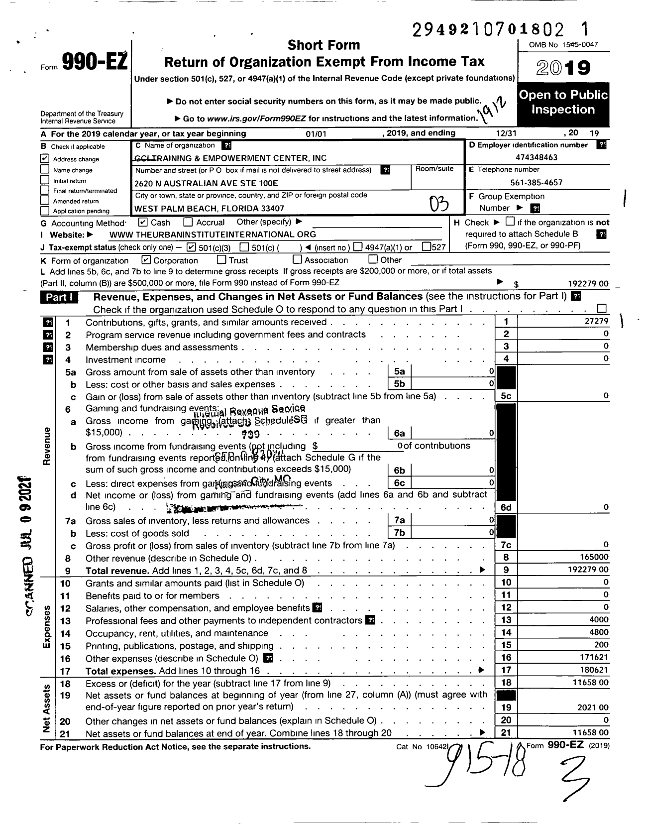 Image of first page of 2019 Form 990EZ for Gci Training and Empowerment Center