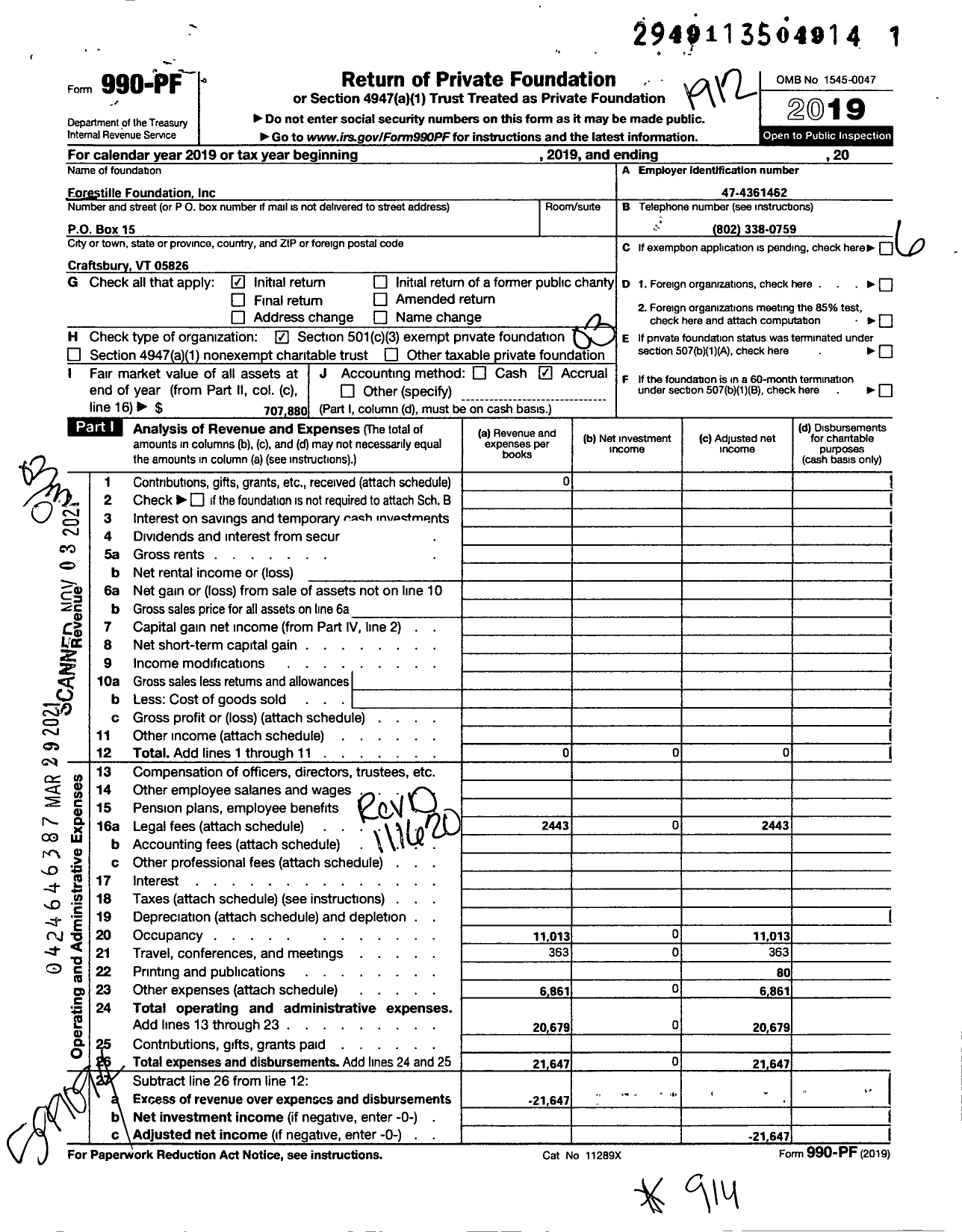 Image of first page of 2019 Form 990PF for Forestille Foundation