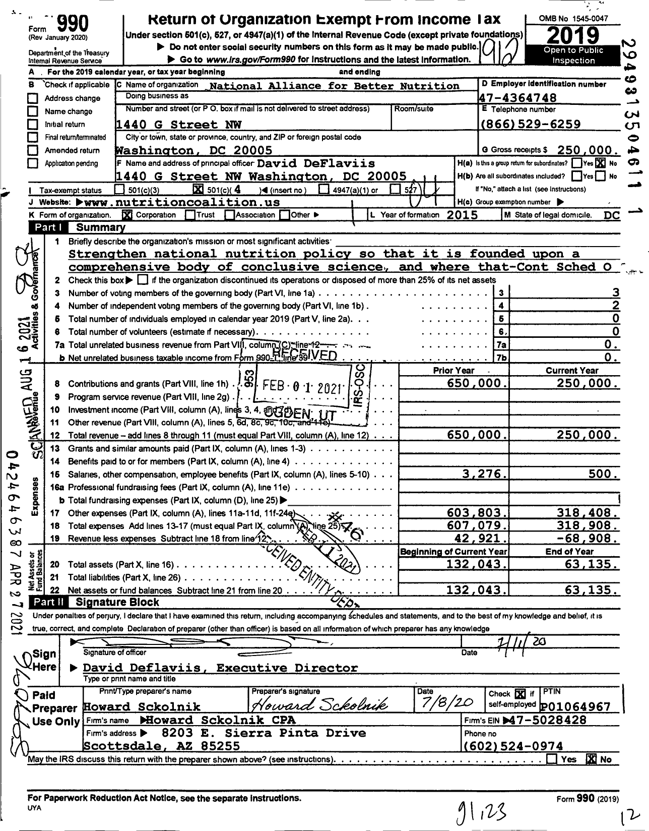 Image of first page of 2019 Form 990O for National Alliance for Better Nutrition