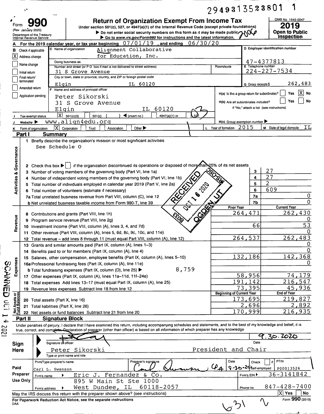 Image of first page of 2019 Form 990 for Alignment Collaborative for Education