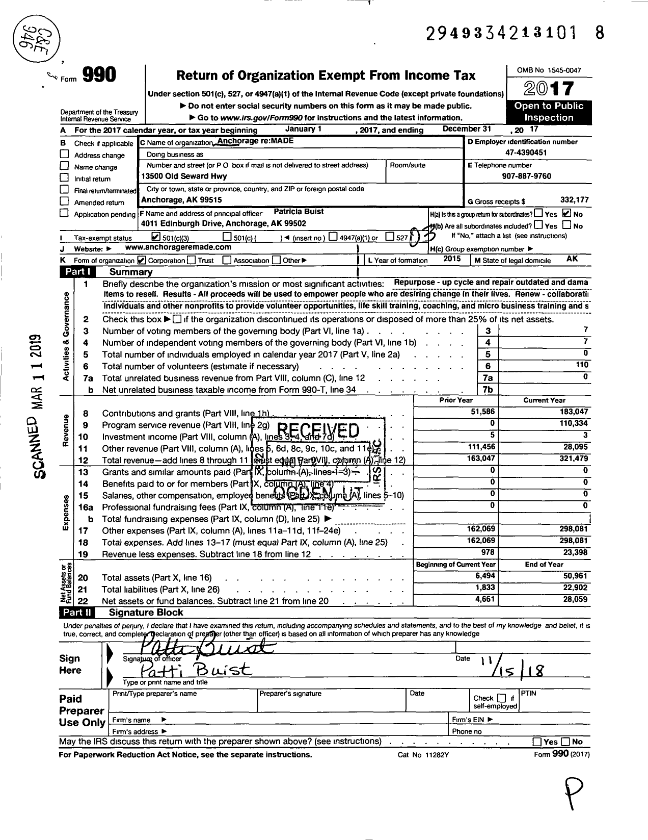 Image of first page of 2017 Form 990 for Anchorage Remade