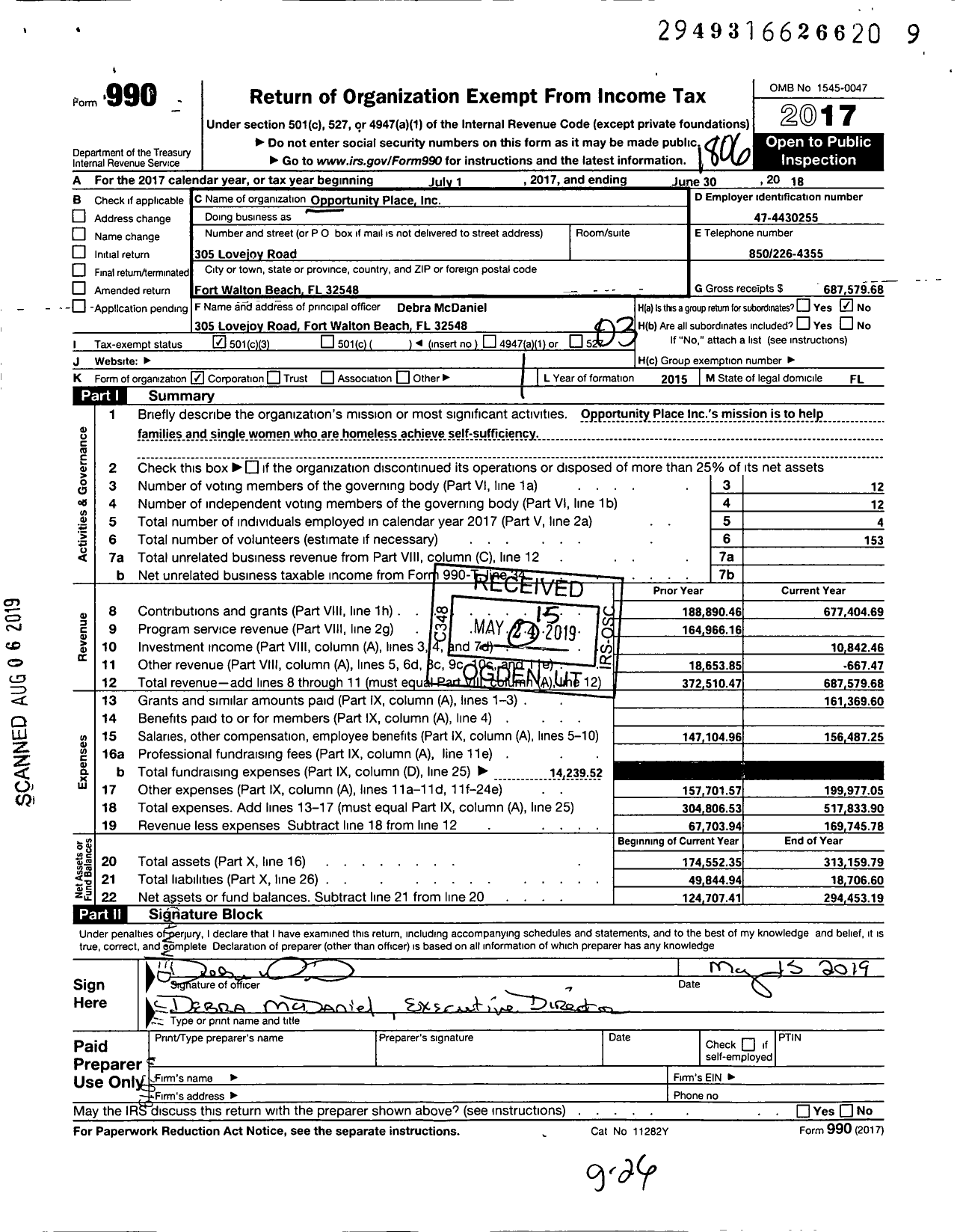 Image of first page of 2017 Form 990 for Opportunity Place