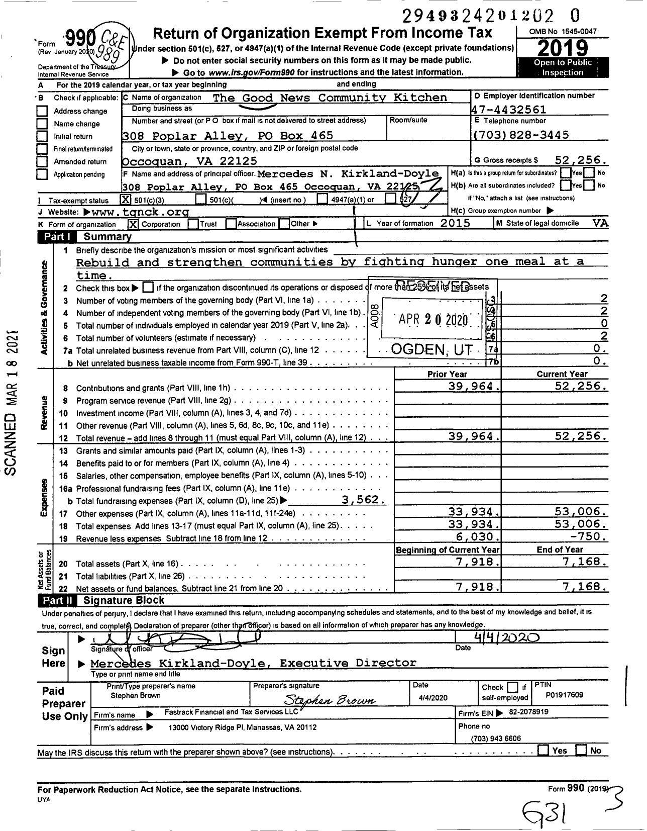 Image of first page of 2019 Form 990 for Good News Community Kitchen