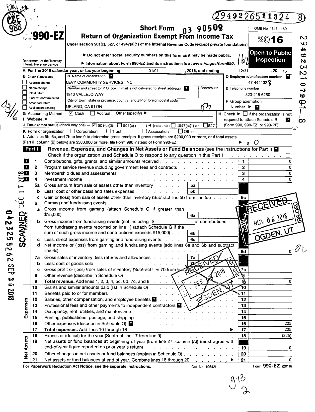 Image of first page of 2016 Form 990EZ for Levy Community Services