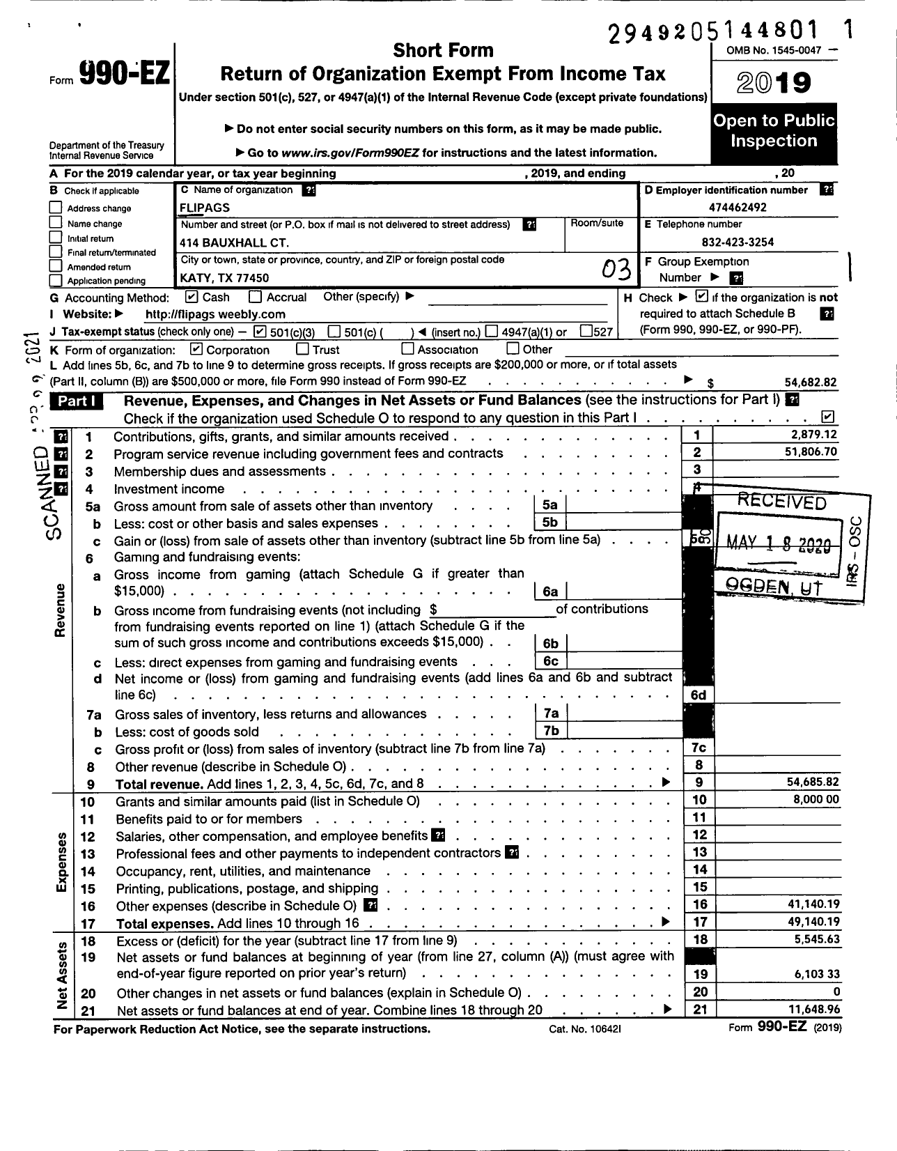 Image of first page of 2019 Form 990EZ for Flipags