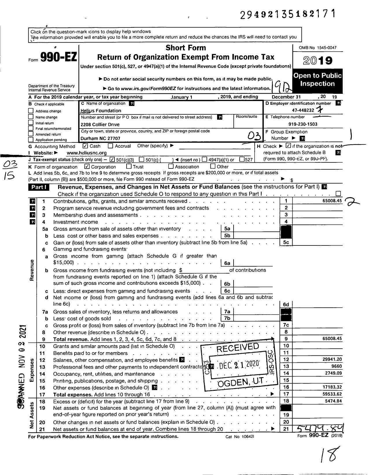 Image of first page of 2019 Form 990EZ for Echo System