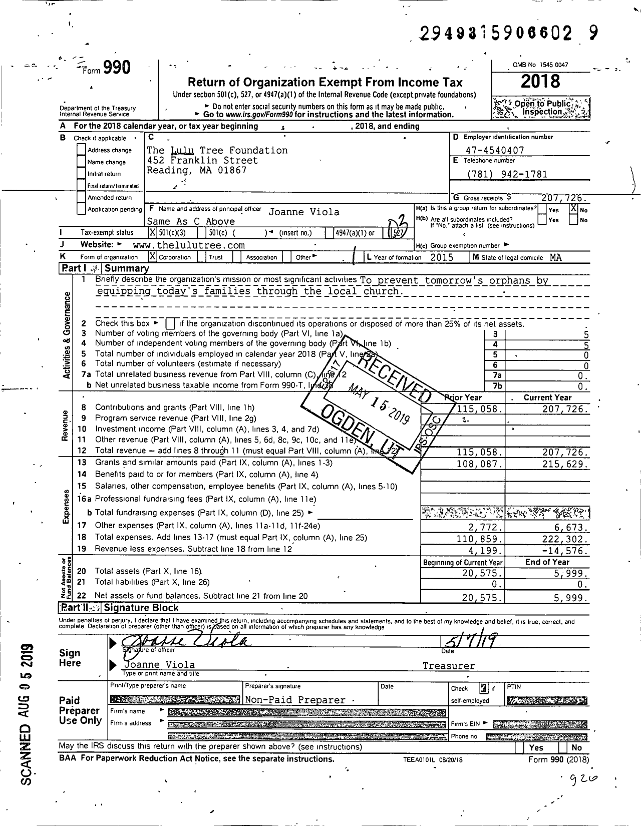 Image of first page of 2018 Form 990 for The Lulu Tree Foundation