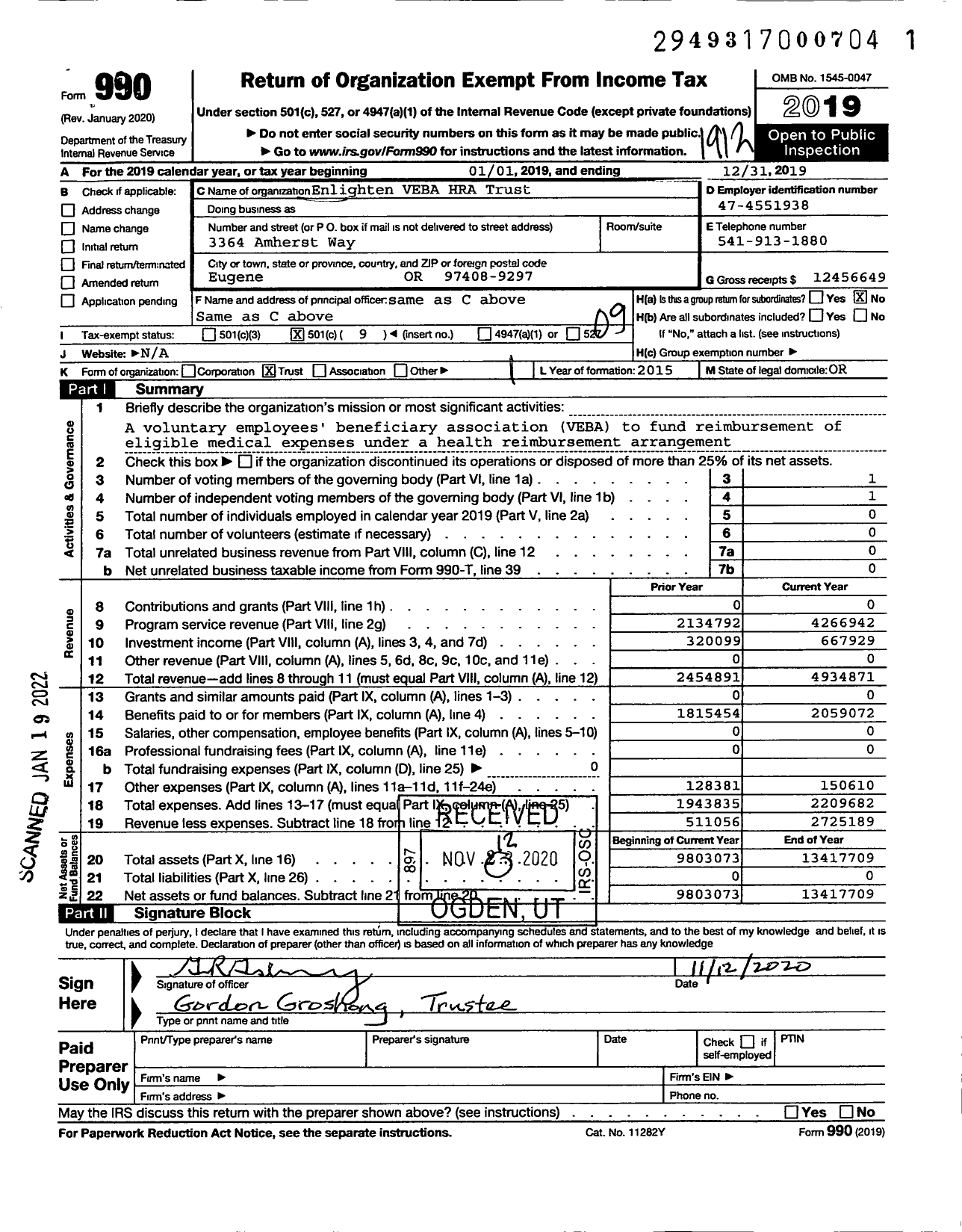 Image of first page of 2019 Form 990O for Enlighten VEBA HRA Trust