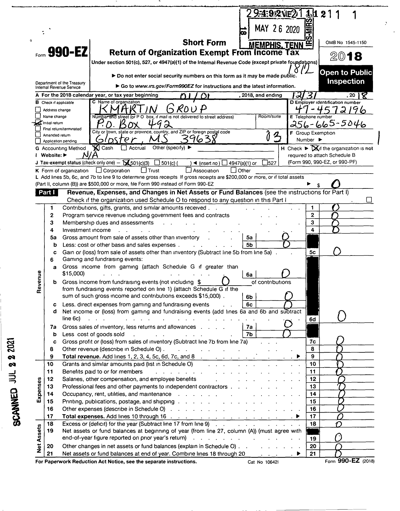 Image of first page of 2018 Form 990EZ for Kmartin Group