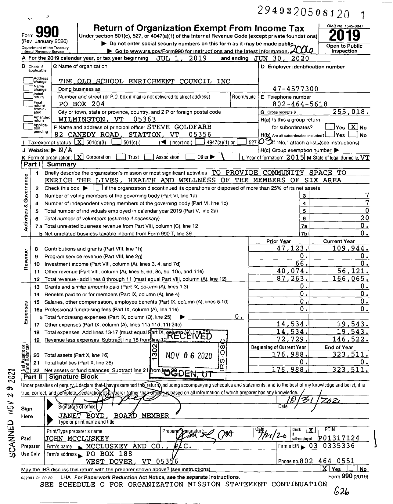 Image of first page of 2019 Form 990 for Old School Enrichment Council