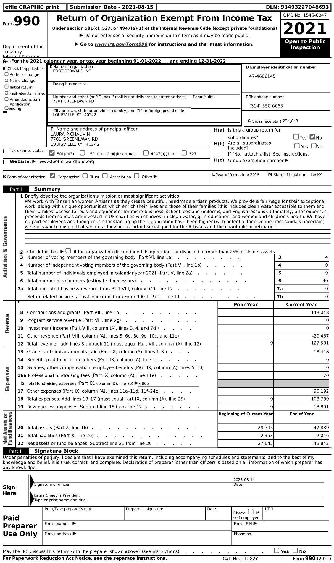 Image of first page of 2022 Form 990 for Foot Forward