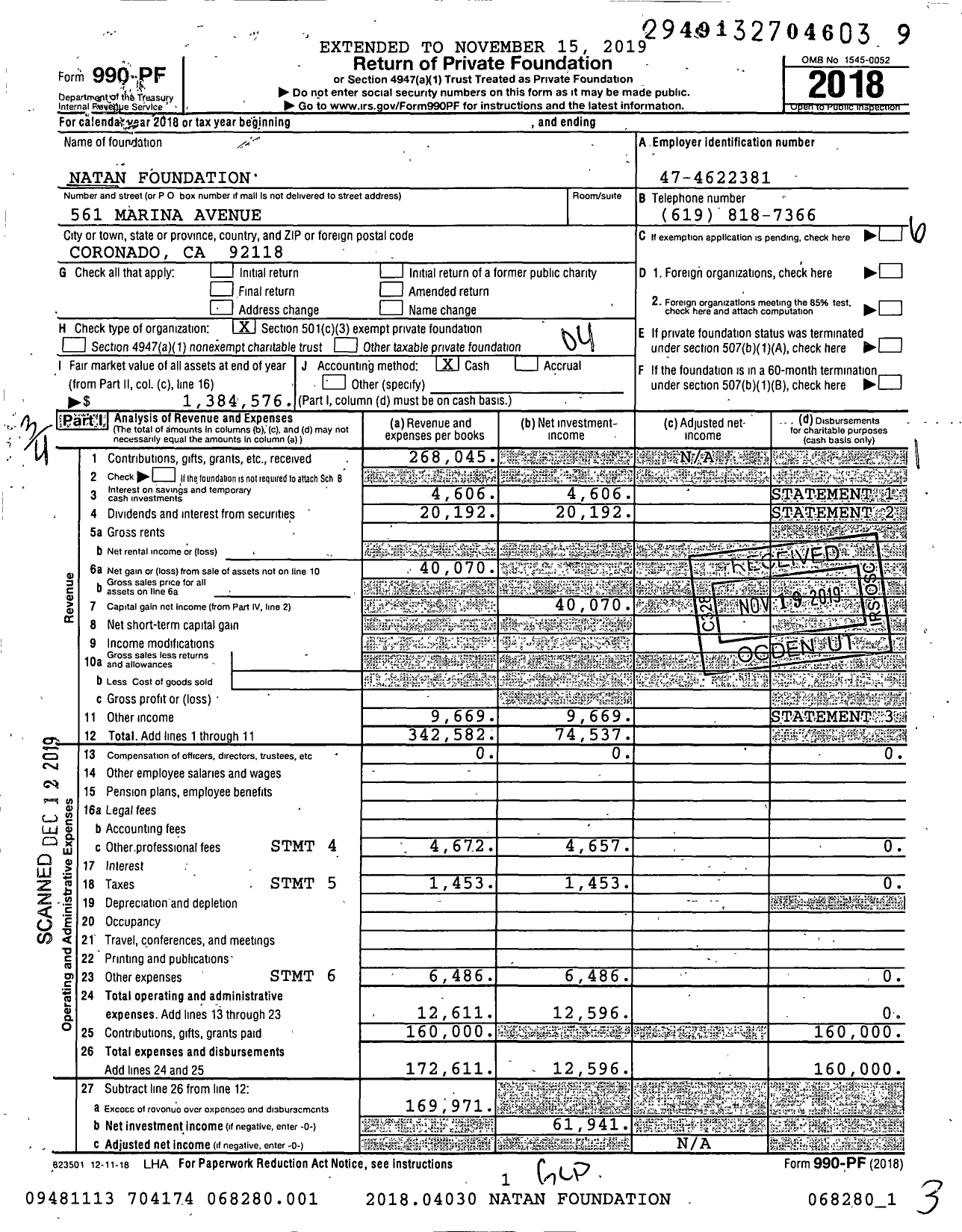 Image of first page of 2018 Form 990PF for Natan Foundation