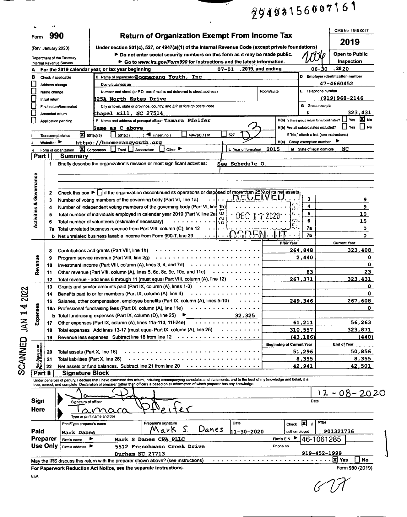 Image of first page of 2019 Form 990 for Boomerang Youth