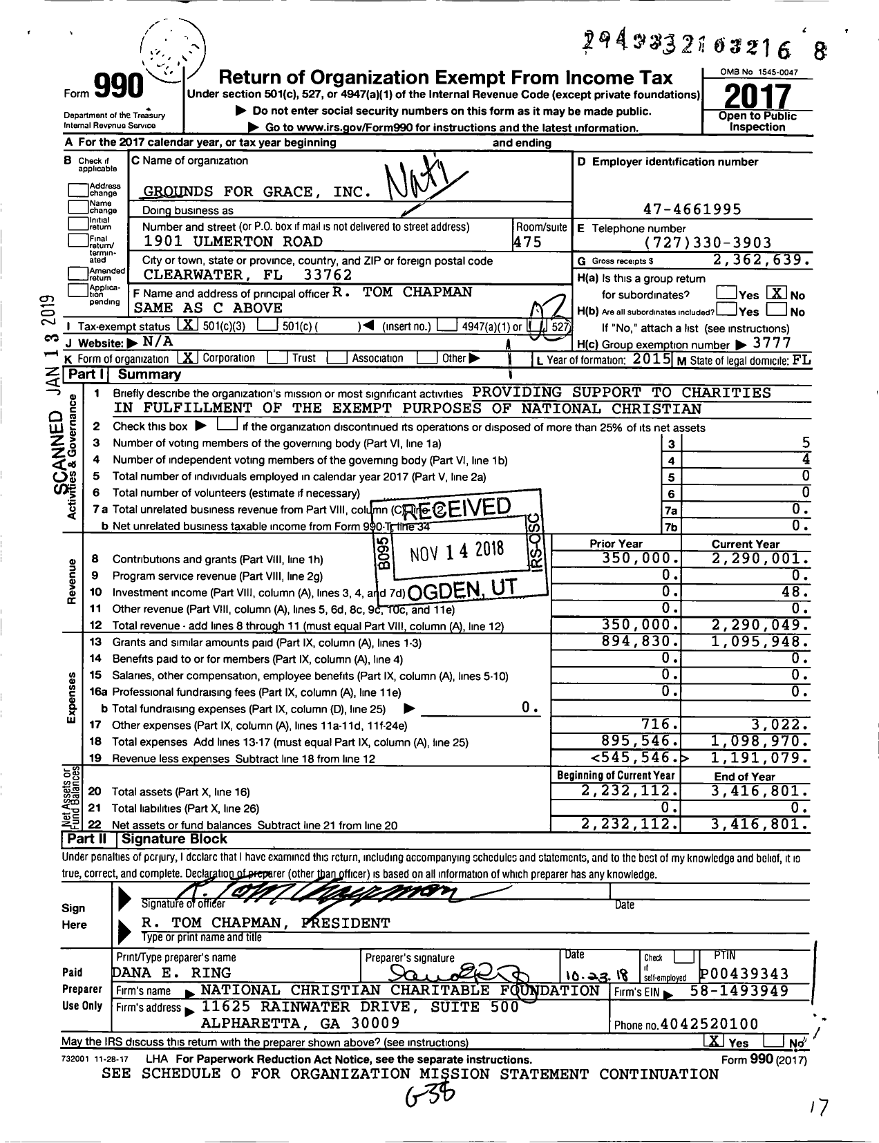 Image of first page of 2017 Form 990 for Grounds for Grace