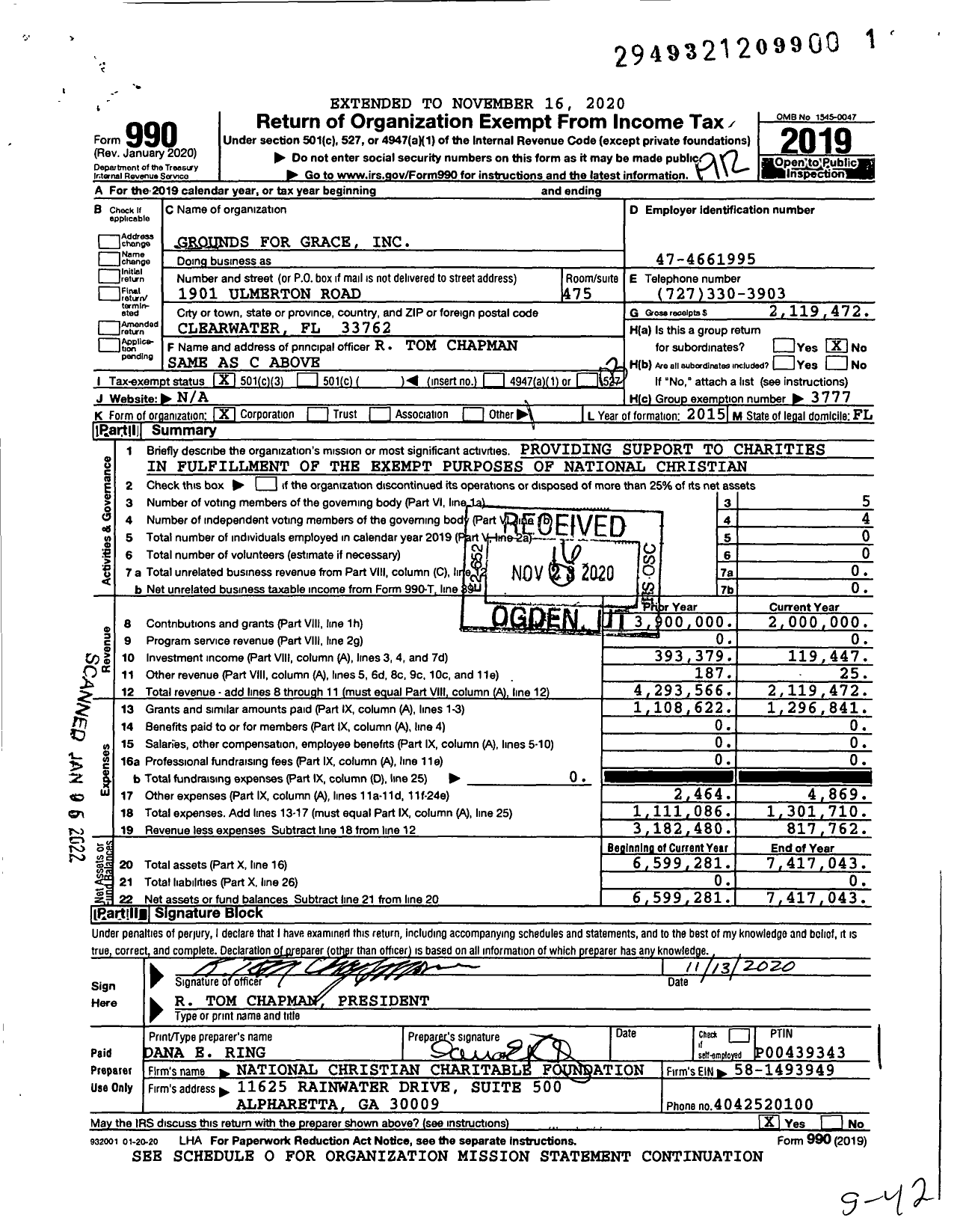 Image of first page of 2019 Form 990 for Grounds for Grace