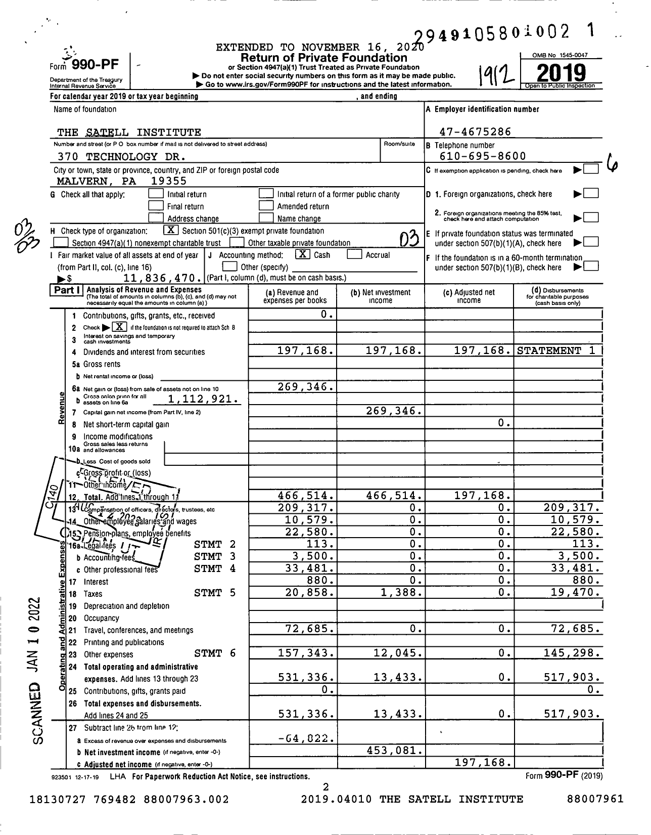 Image of first page of 2019 Form 990PF for The Satell Institute